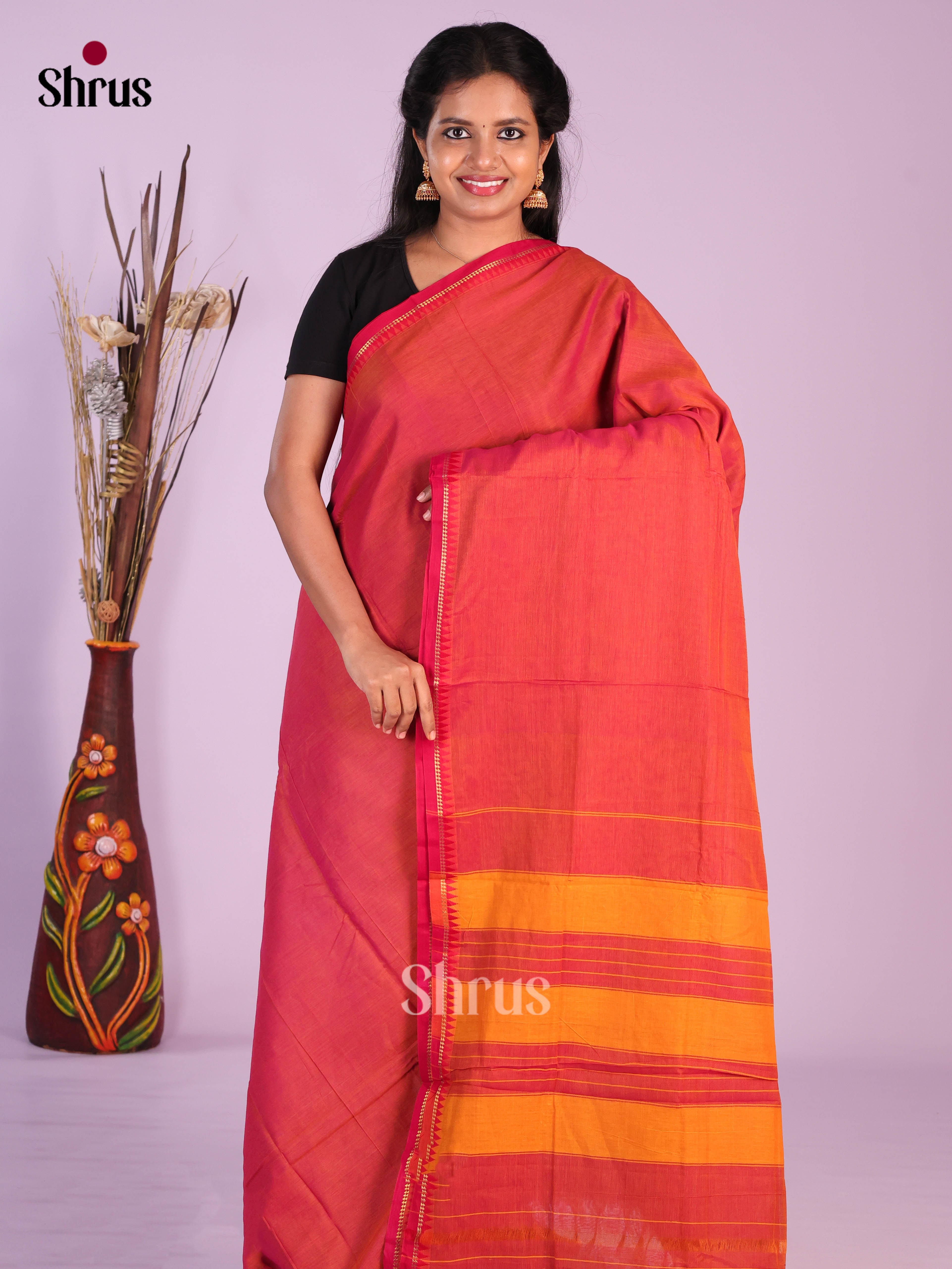 Orangish Pink- Narayanpet Cotton Saree