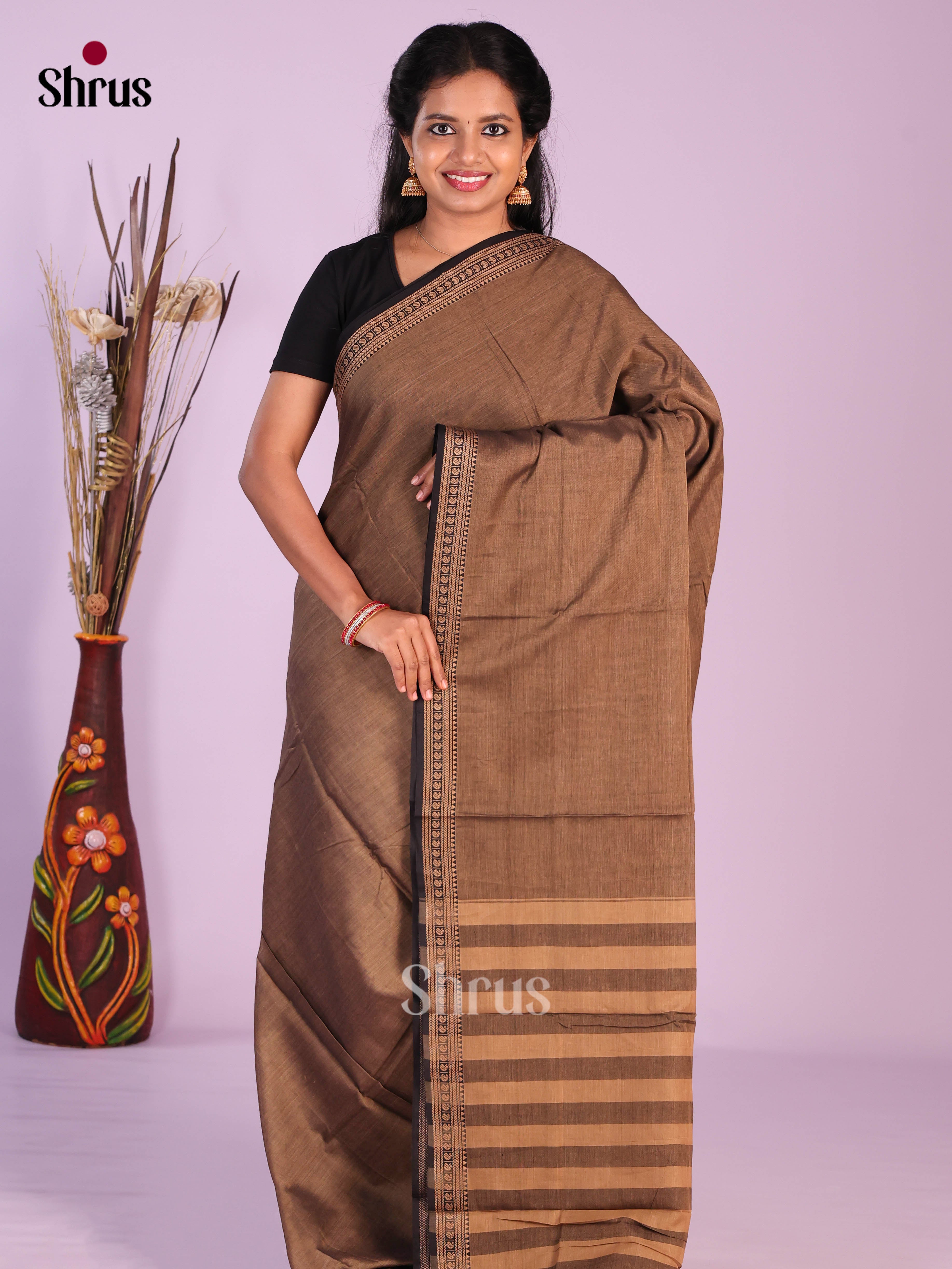Brown & Black - Narayanpet Cotton Saree