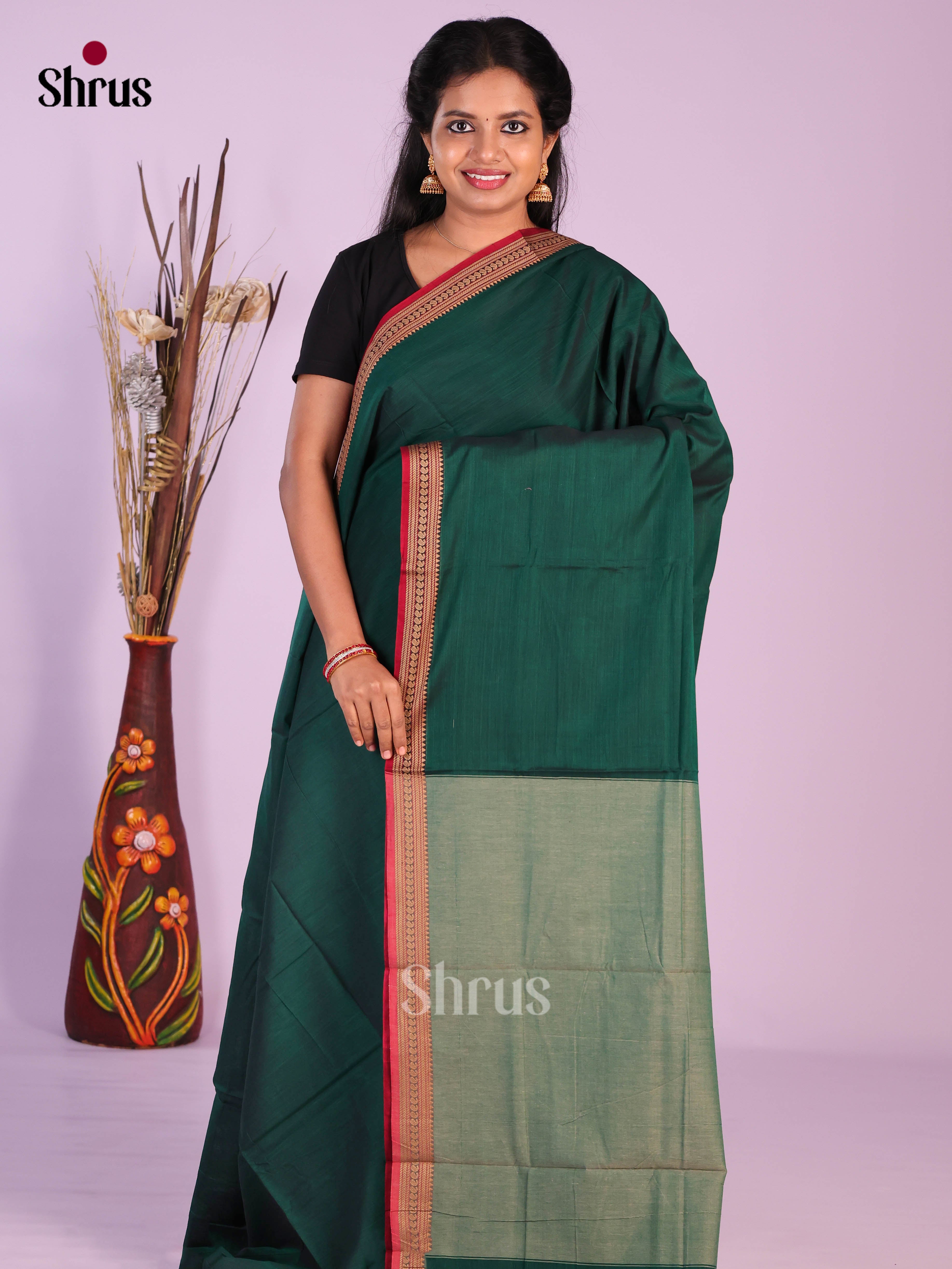 Peacock Green  & Red - Narayanpet Cotton Saree