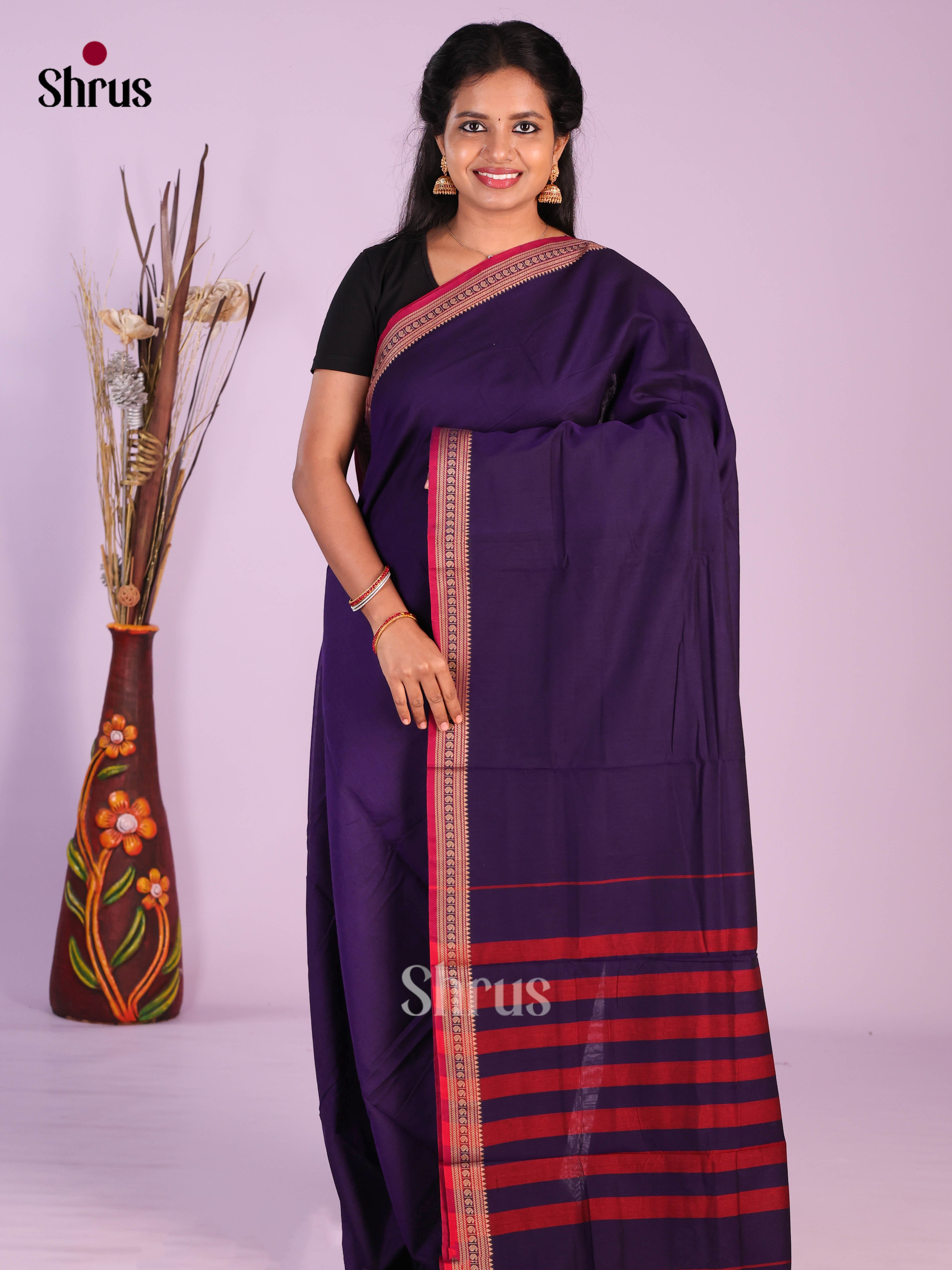 Violet & Red - Narayanpet Cotton Saree