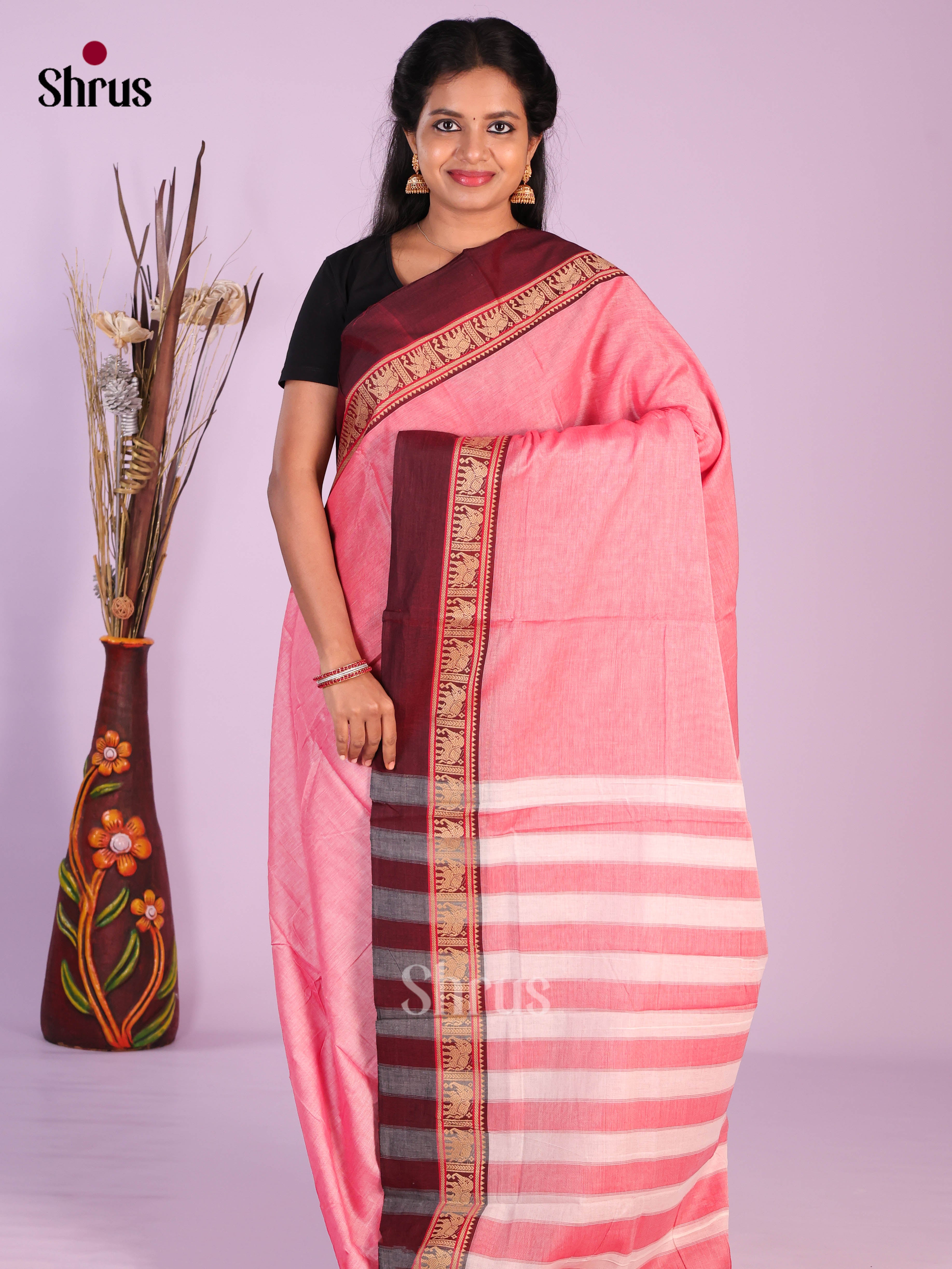 Pink & Maroon - Narayanpet Cotton Saree