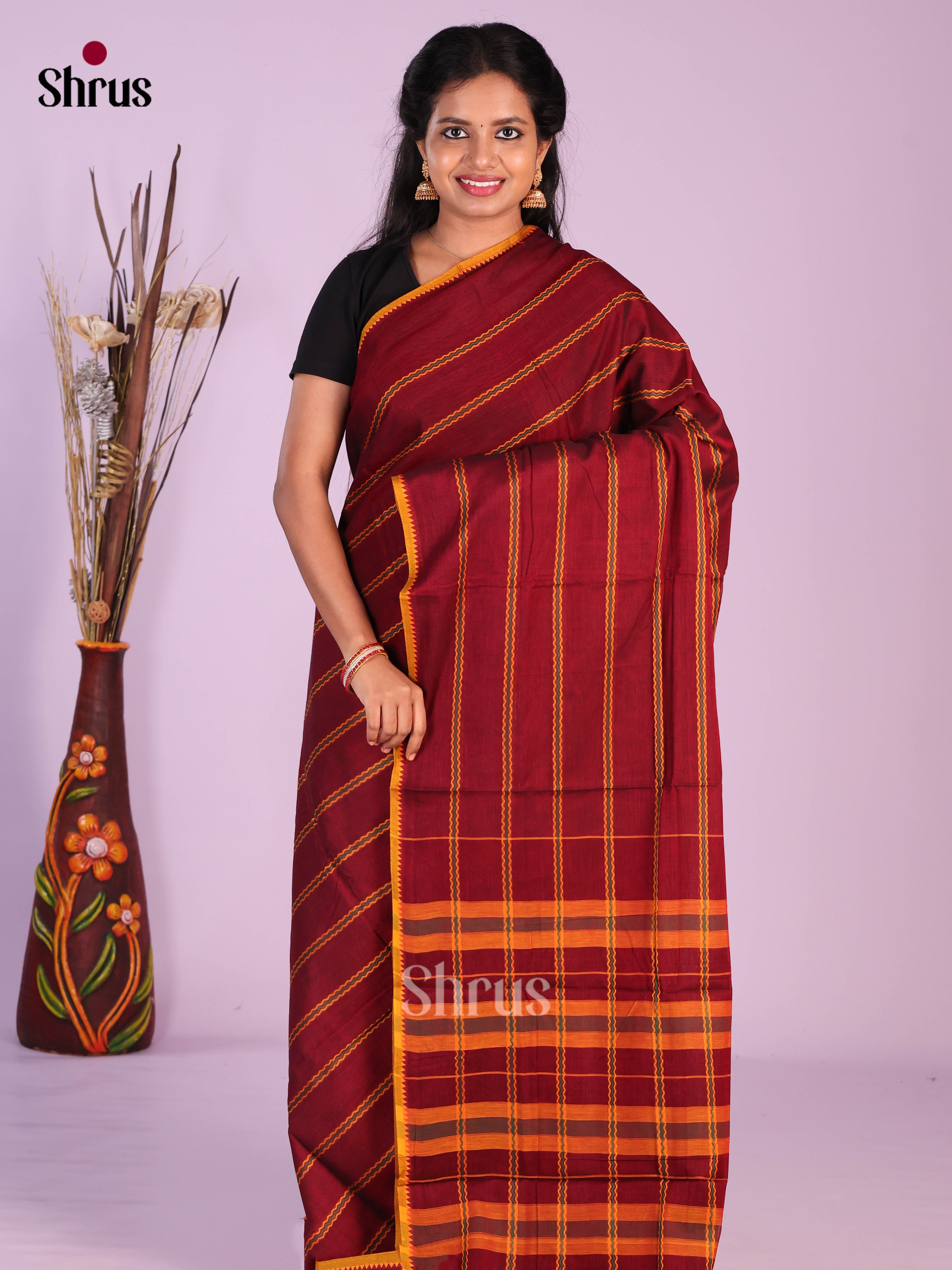 Maroon & Mustard - Narayanpet Cotton Saree