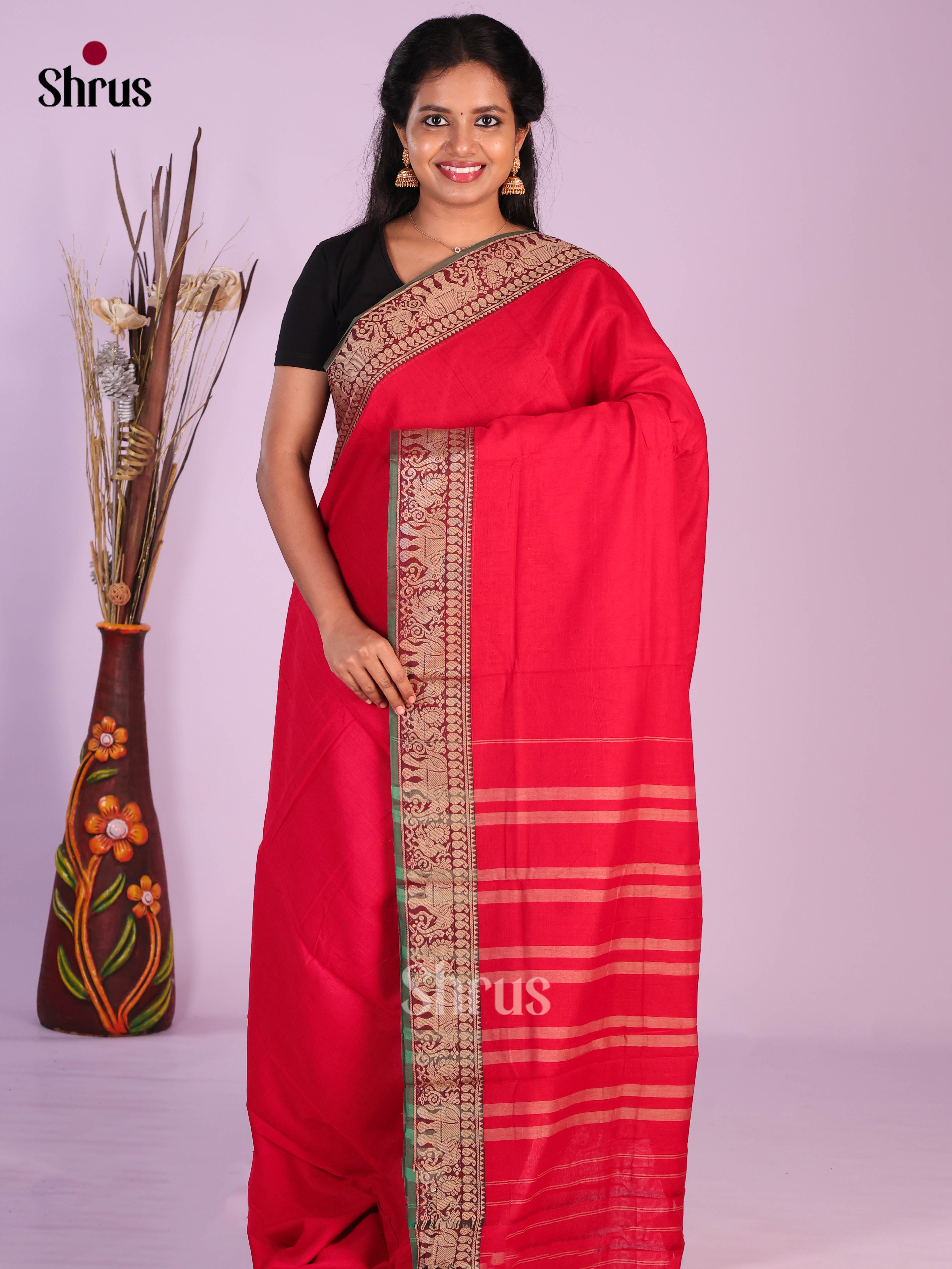 Red & Green- Narayanpet Cotton Saree