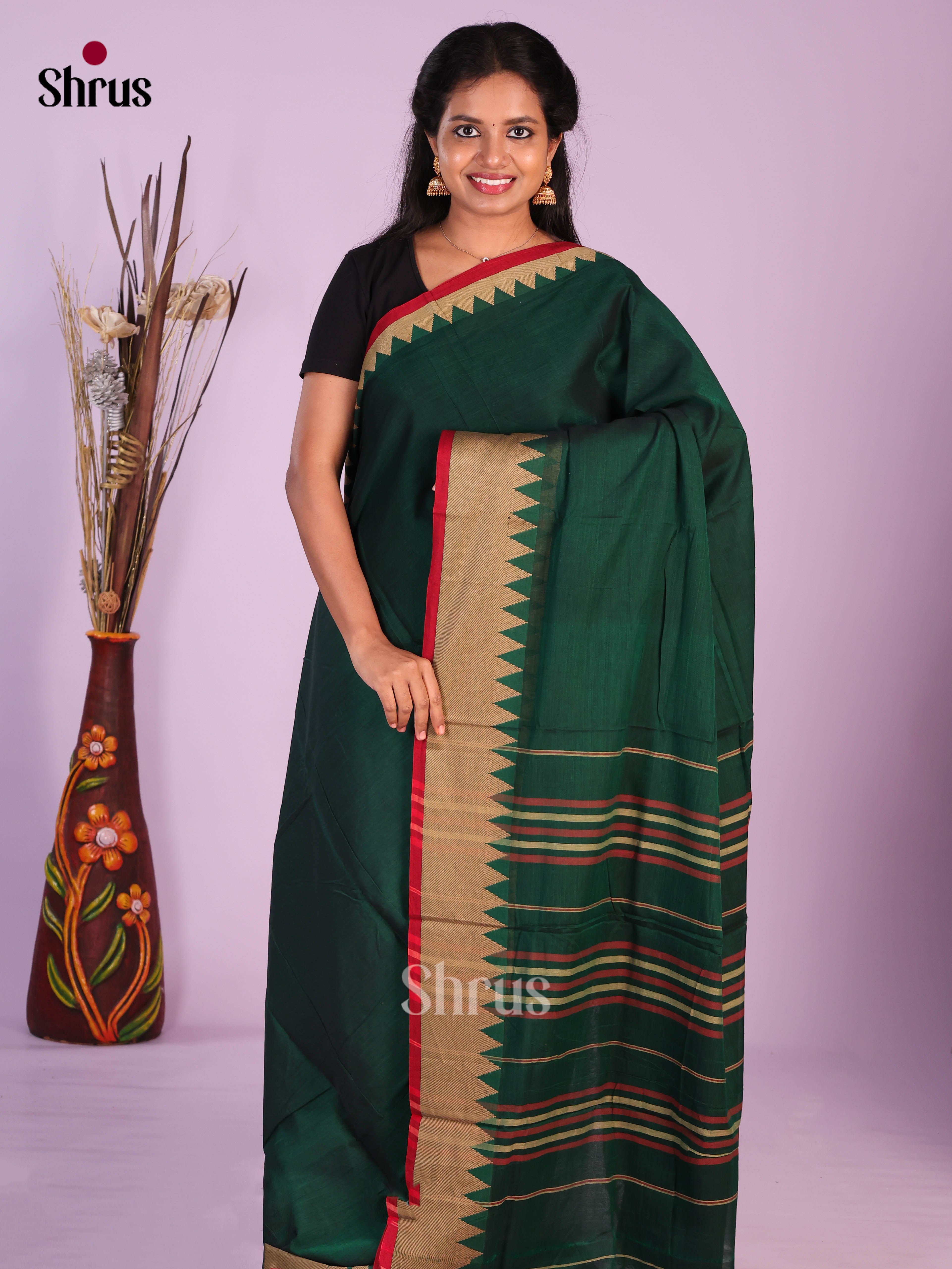 Dark Green & Red - Narayanpet Cotton Saree
