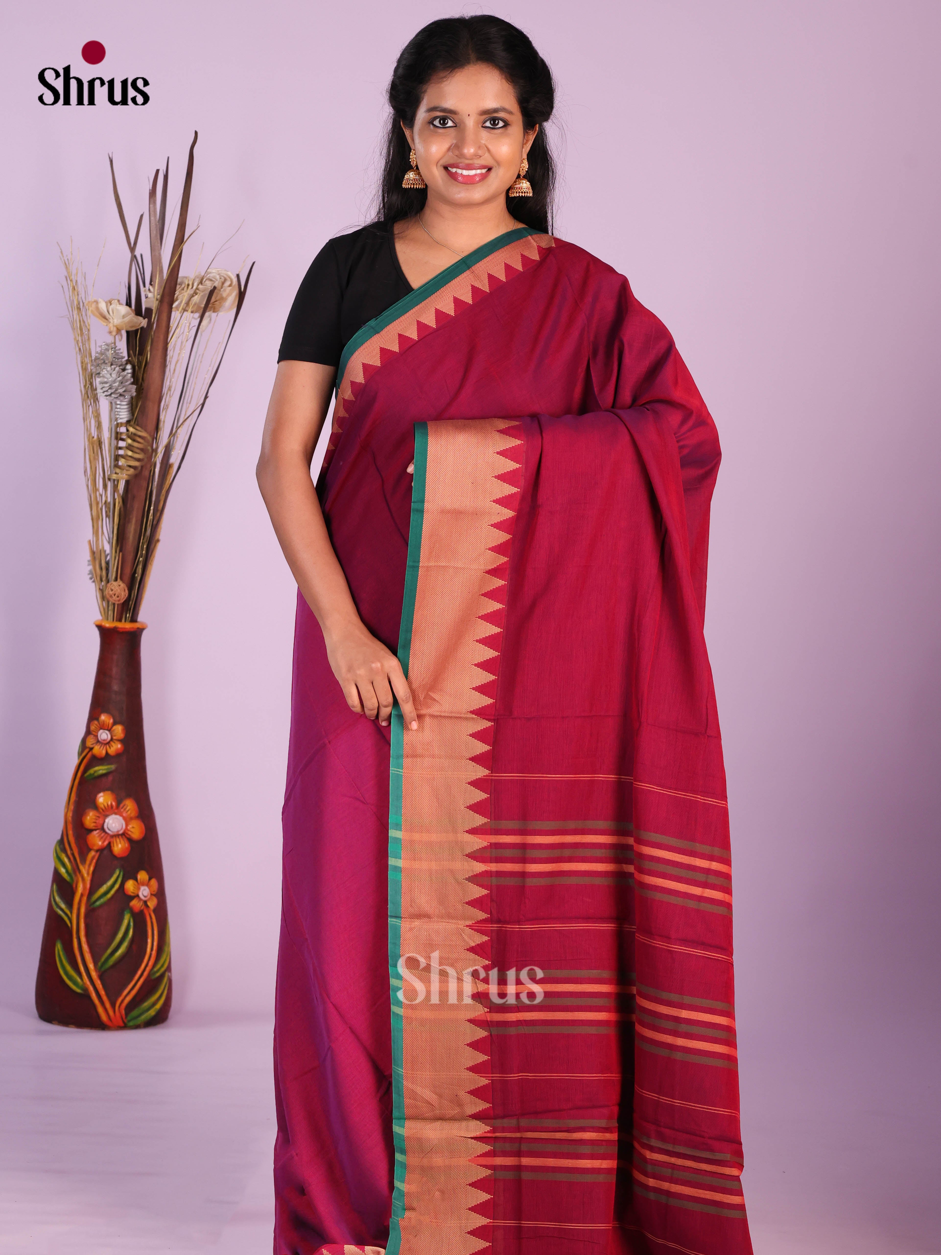 Maroon & Green - Narayanpet Cotton Saree