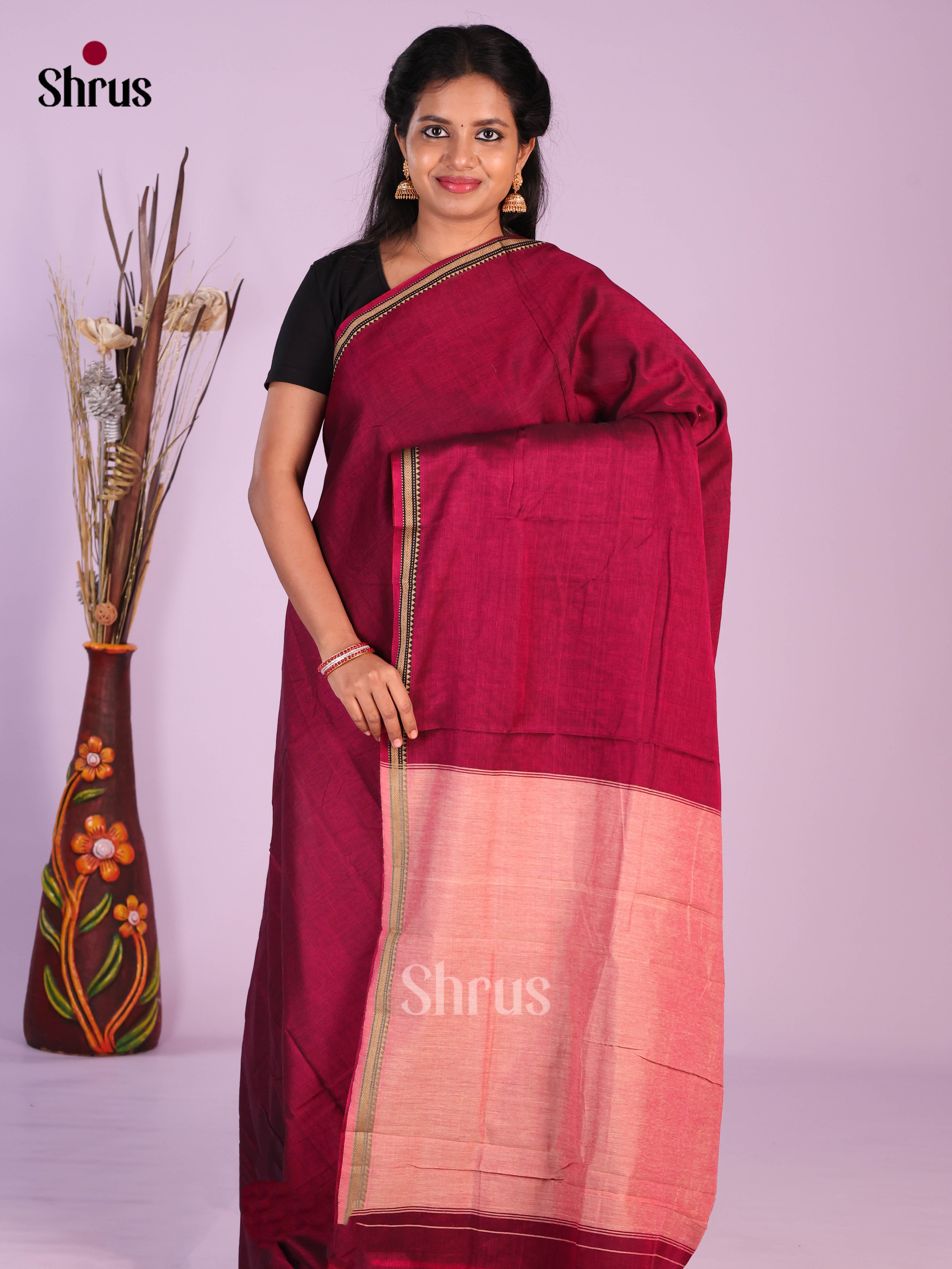 Maroon & Pink - Narayanpet Cotton Saree