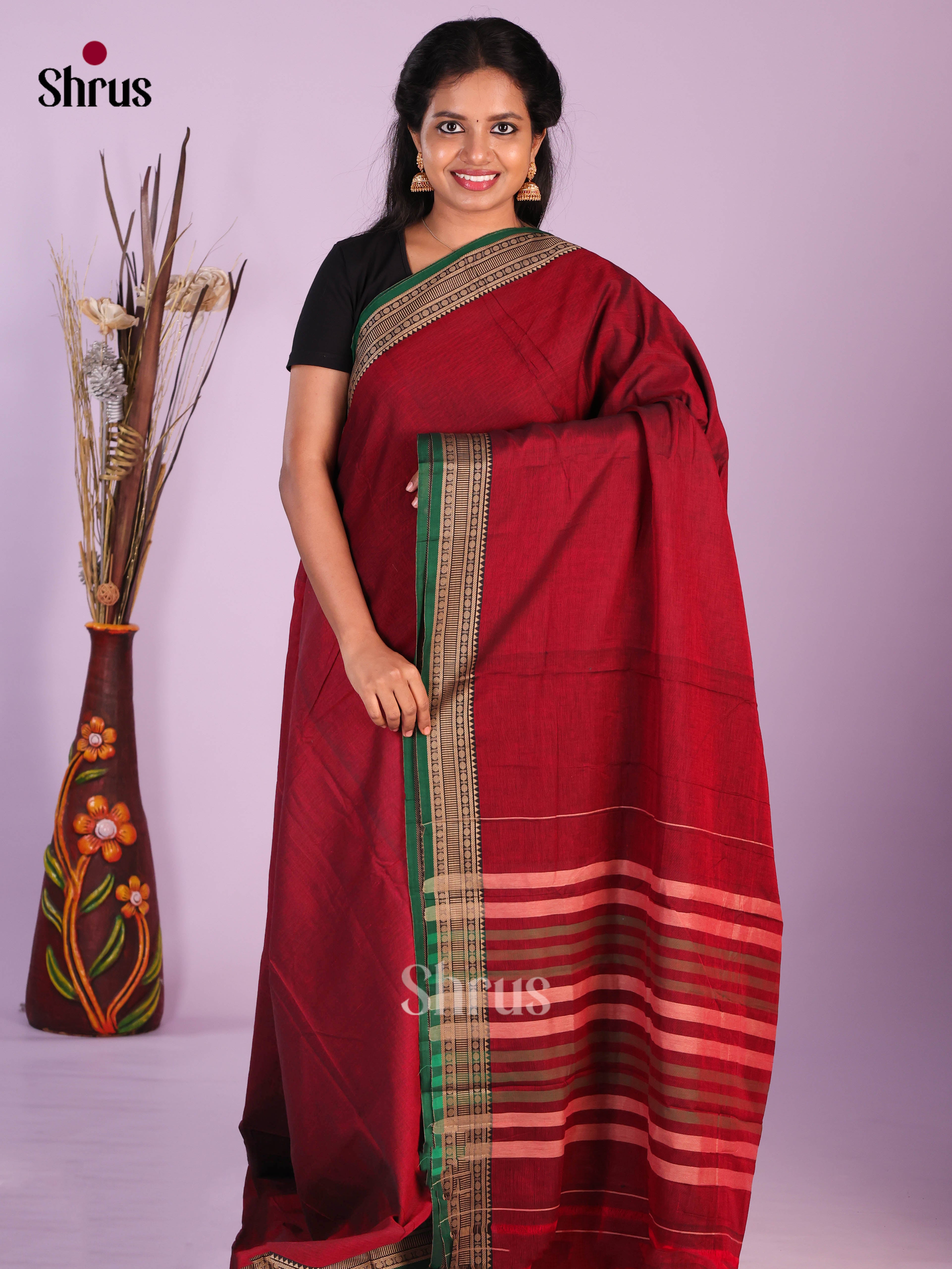 Maroon & Green - Narayanpet Cotton Saree