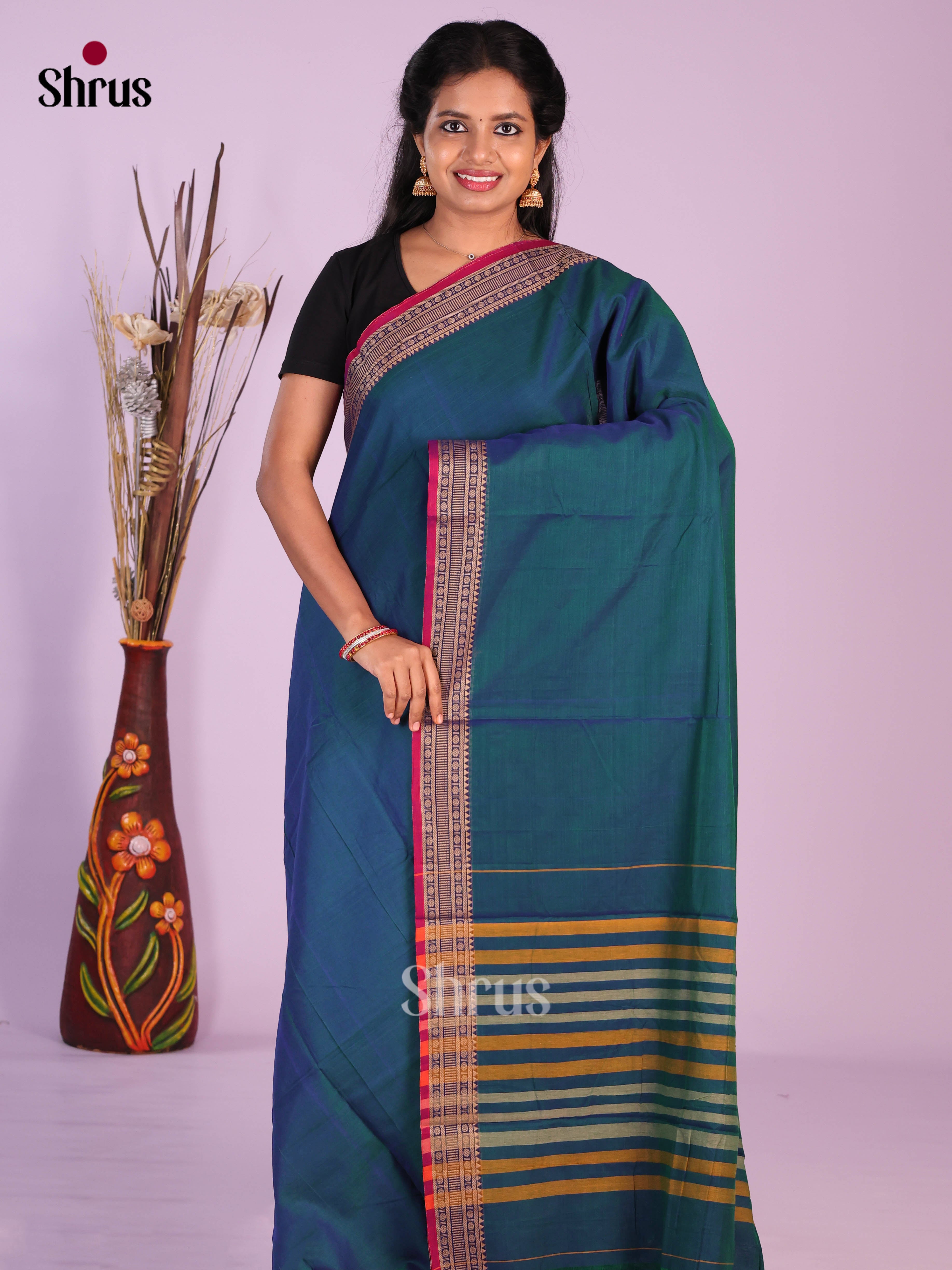 Peacock Blue & Red - Narayanpet Cotton Saree