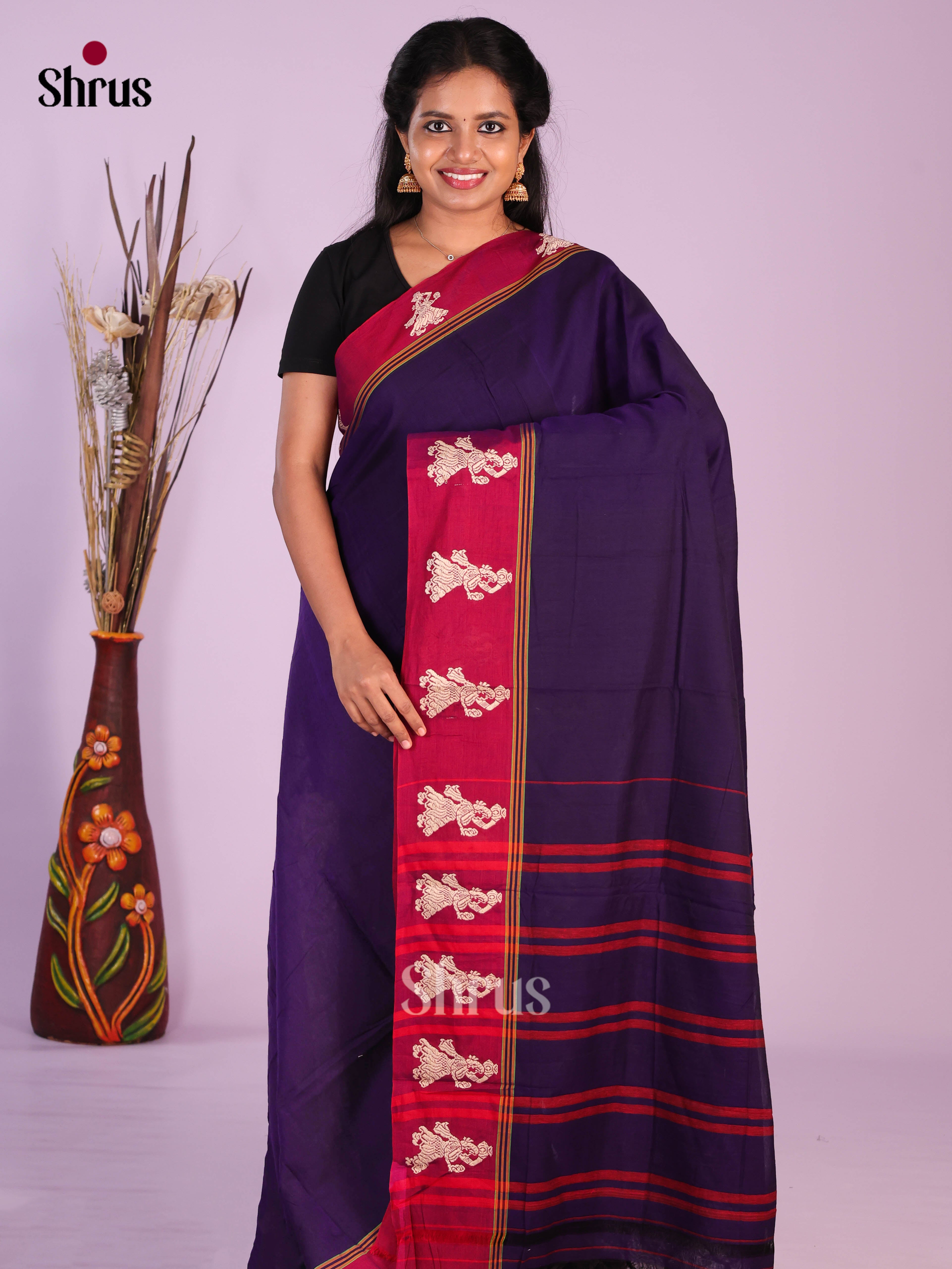 Violet & Maroon - Narayanpet Cotton Saree