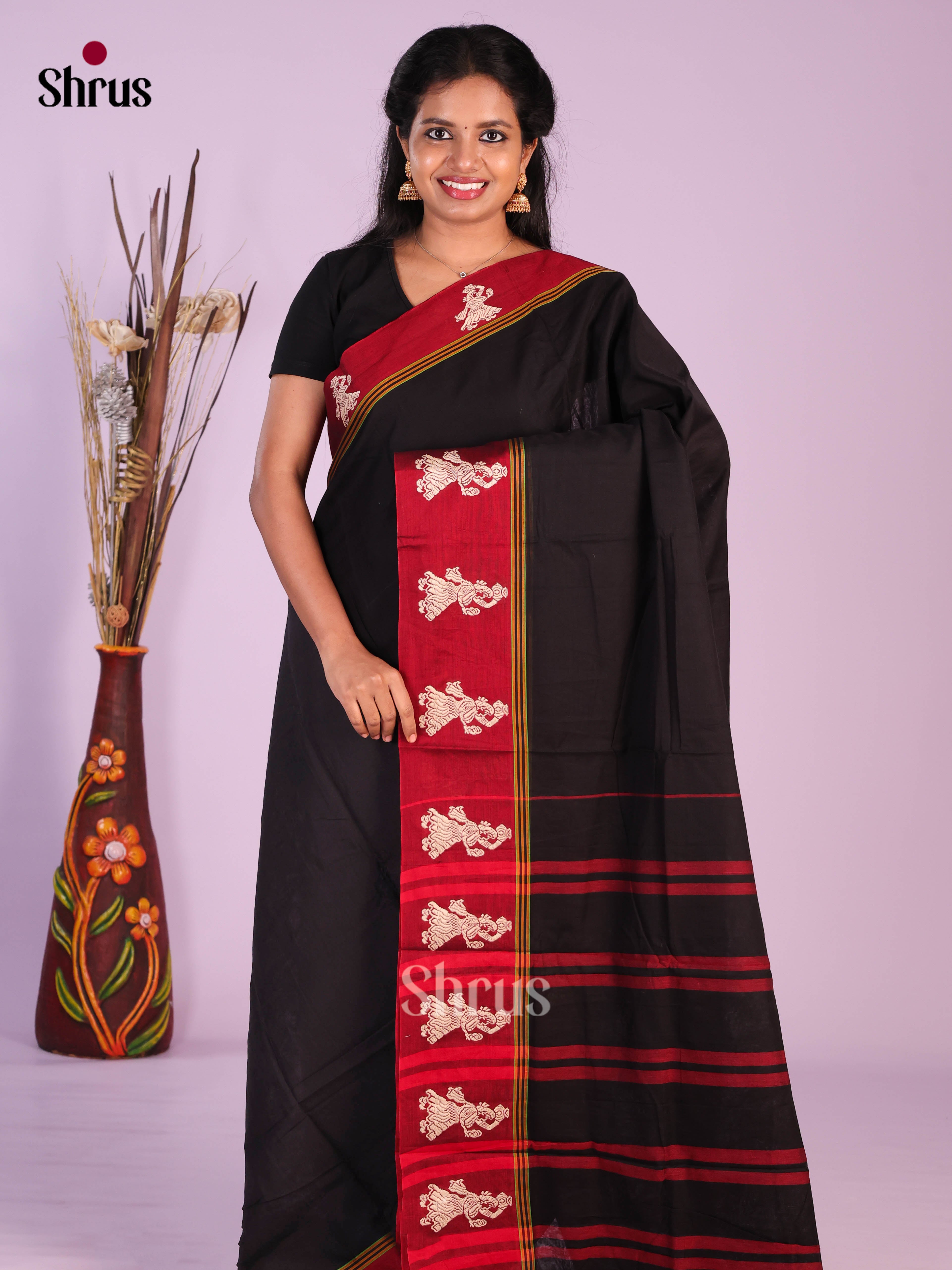 Black & Red - Narayanpet Cotton Saree