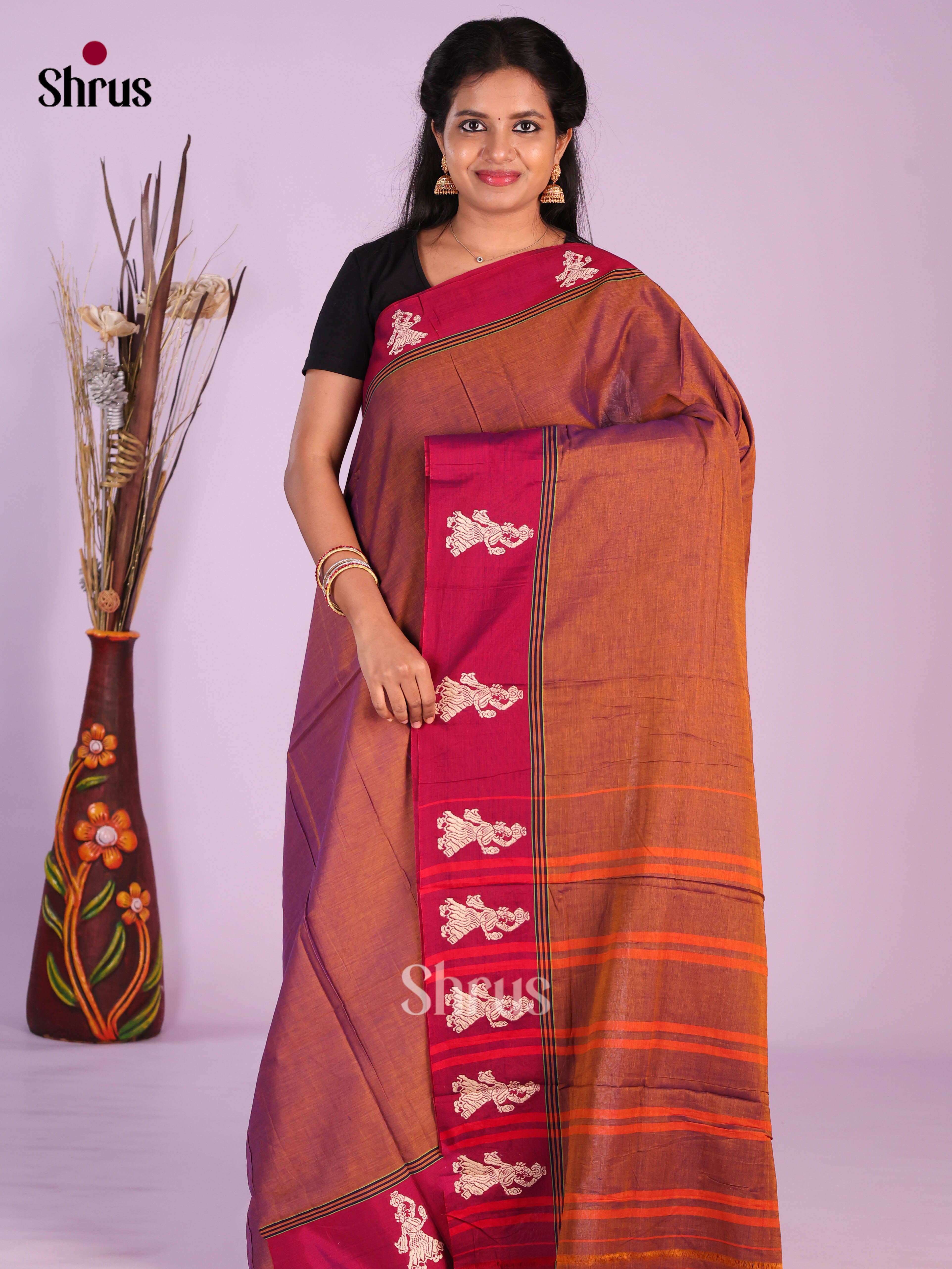 Brown & Red - Narayanpet Cotton Saree
