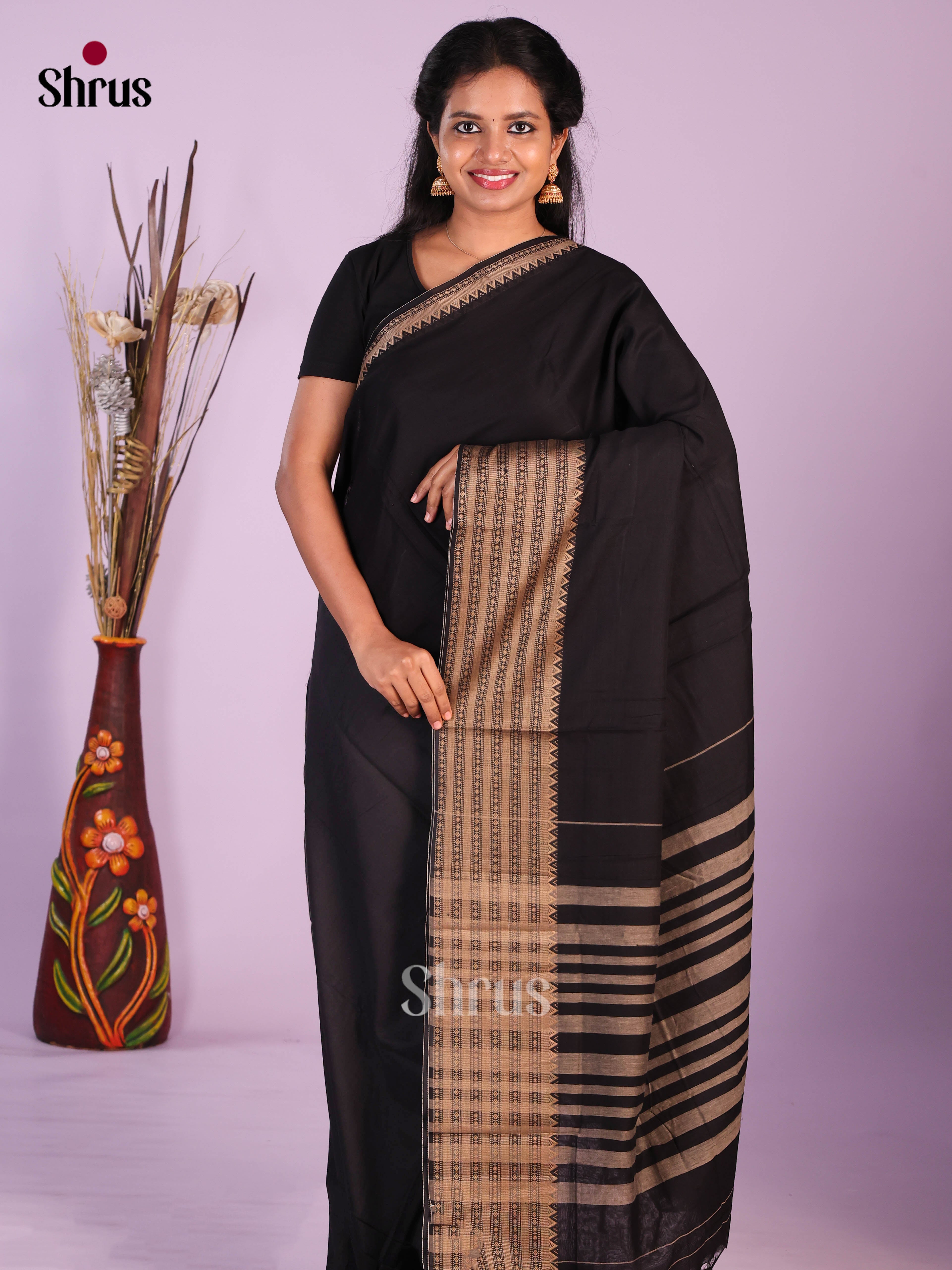 Black - Narayanpet Cotton Saree