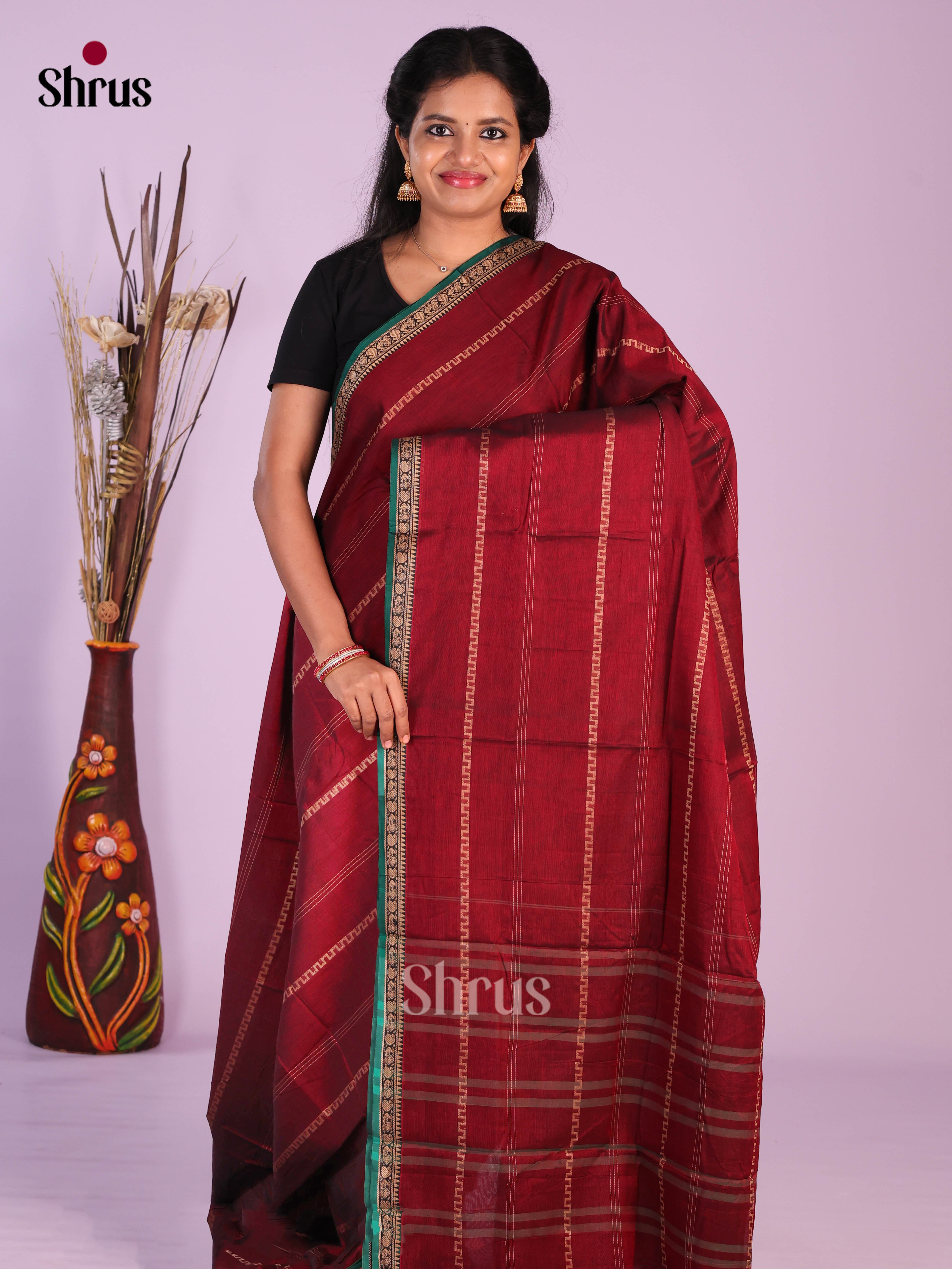 Maroon & Green - Narayanpet Cotton Saree