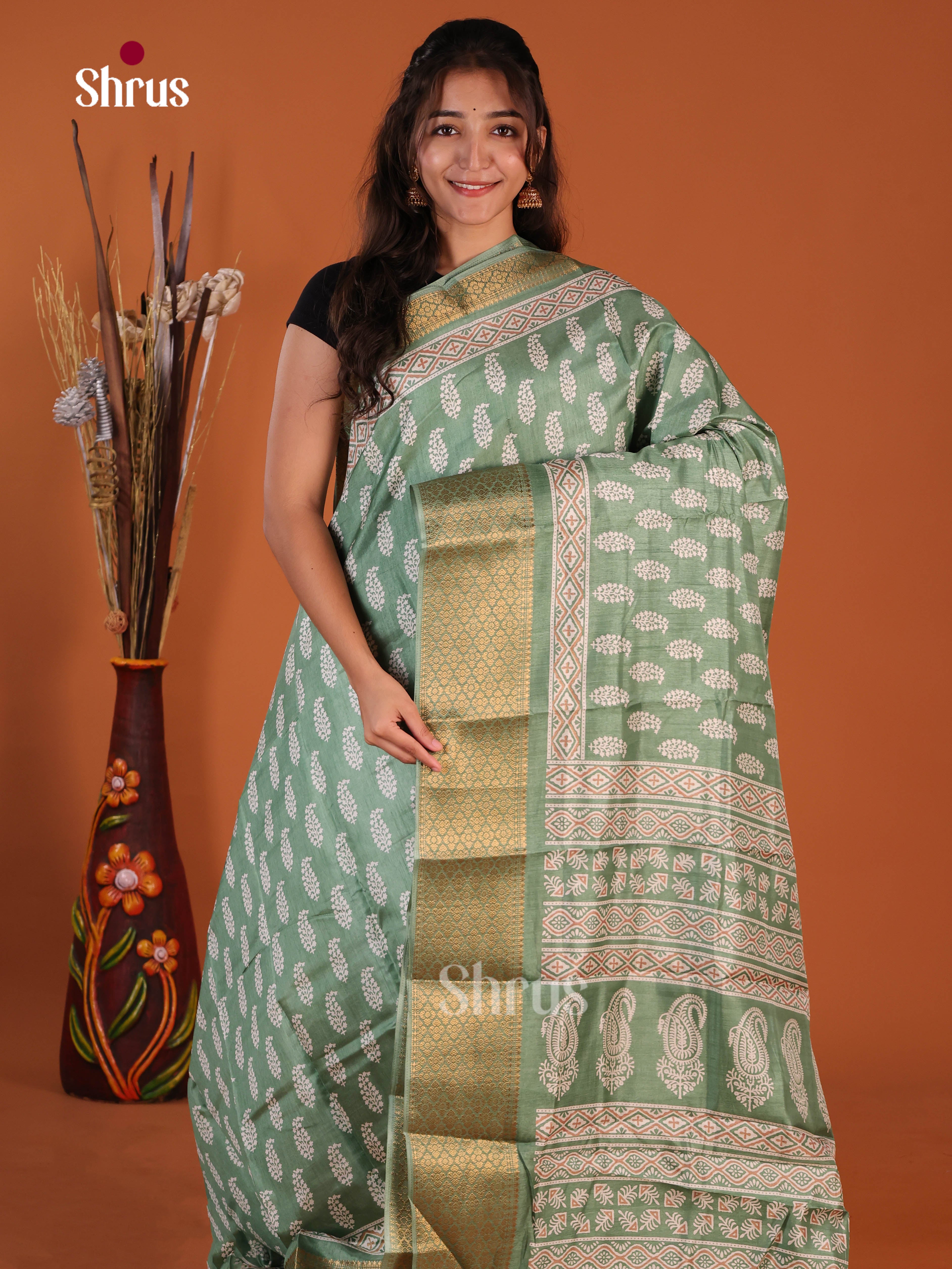 Green - Semi Crepe Saree