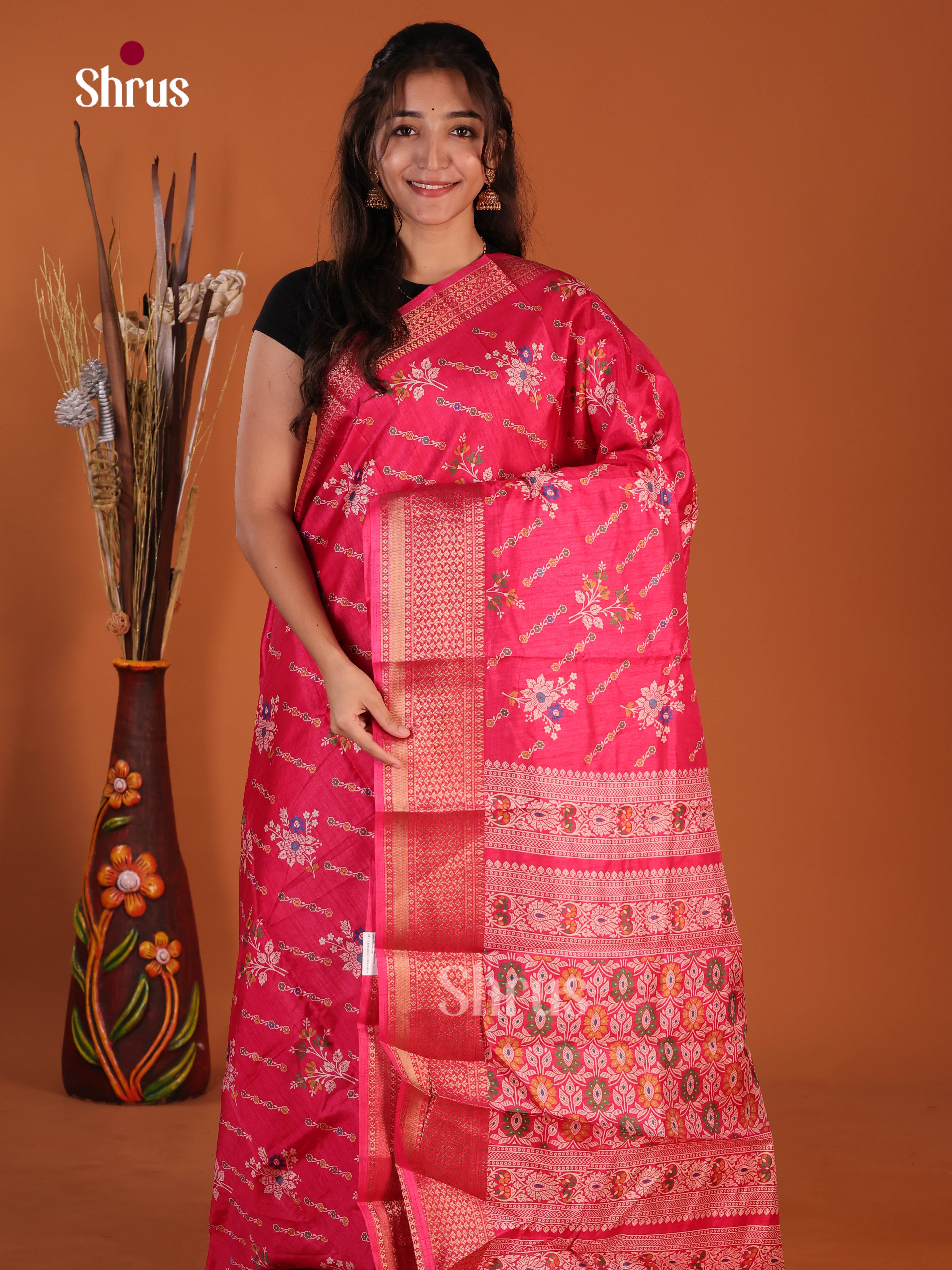 Pink - Semi Crepe Saree