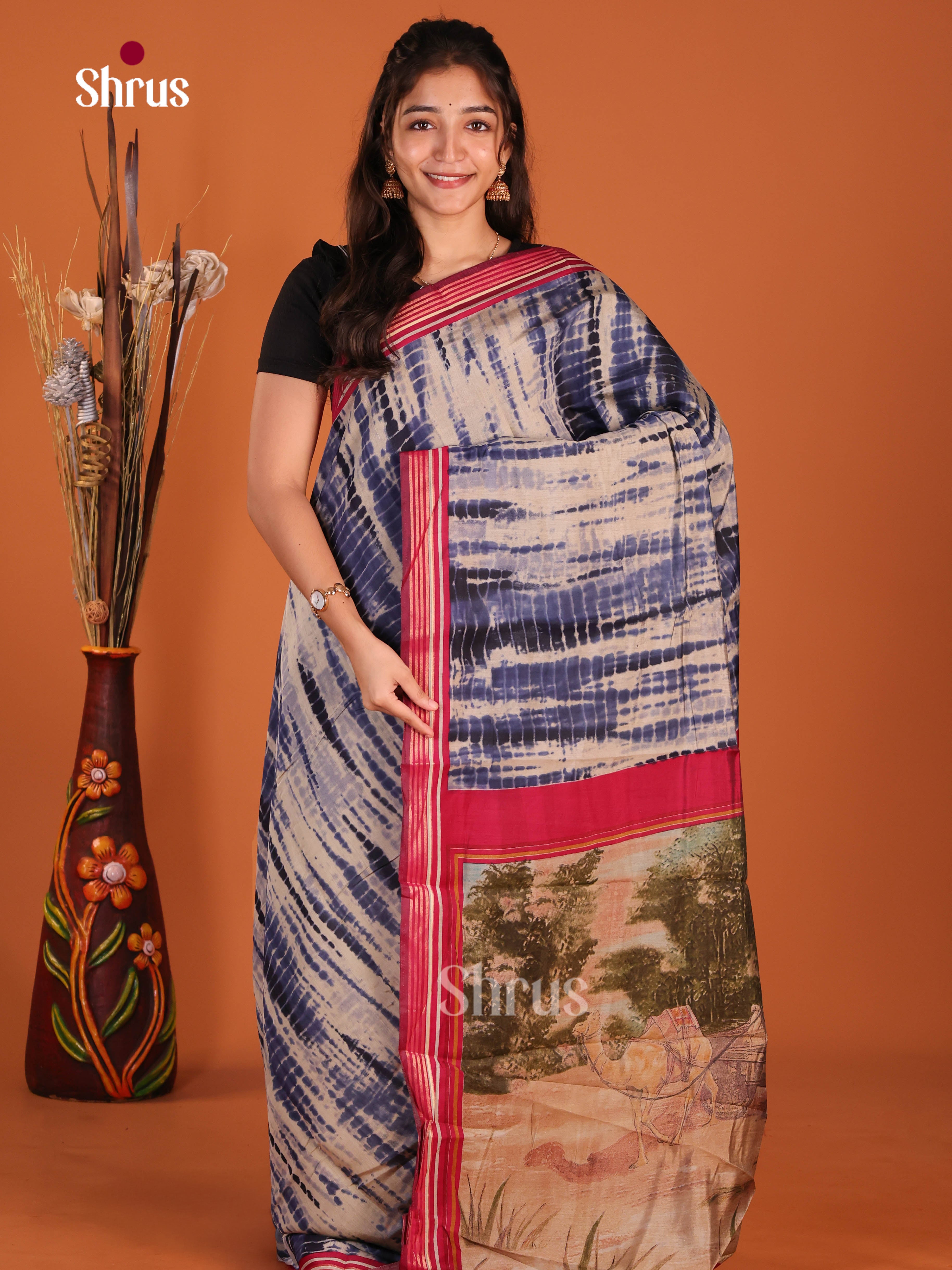 Blue  & Red - Art Modal Saree