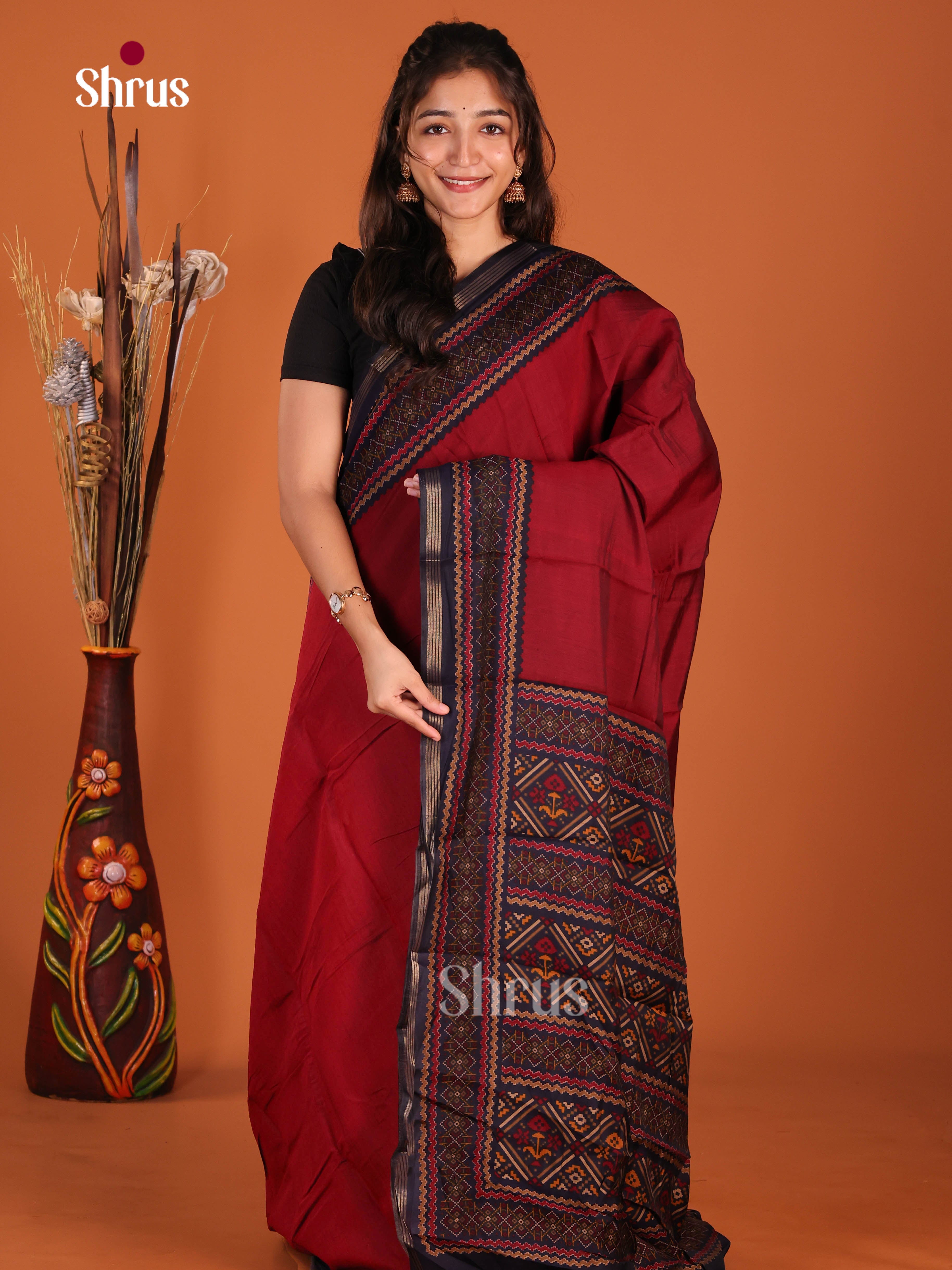 Red & Blue - Art Modal Saree - Shop on Shrus.com