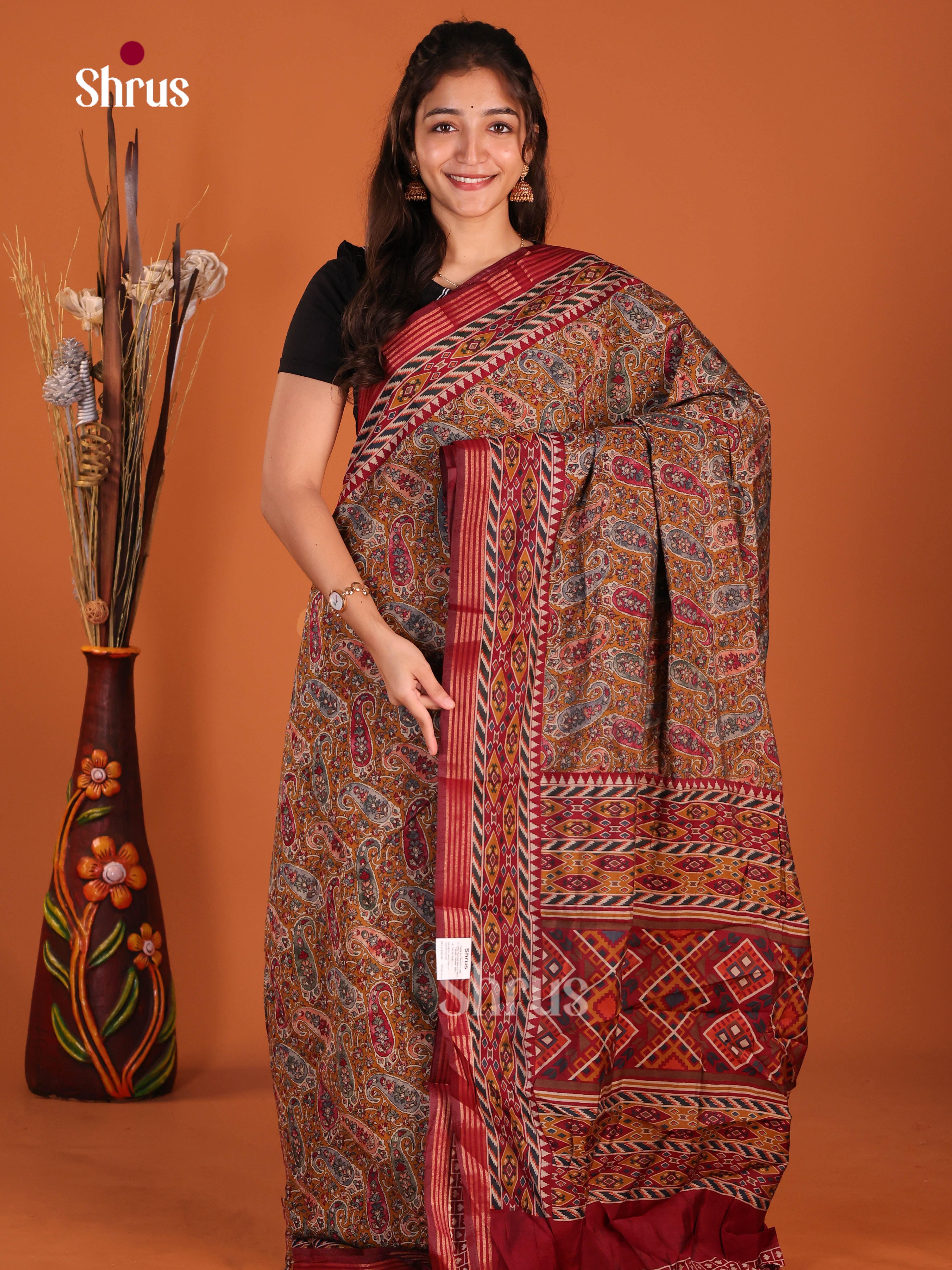 Mustard & Maroon - Art Modal Saree