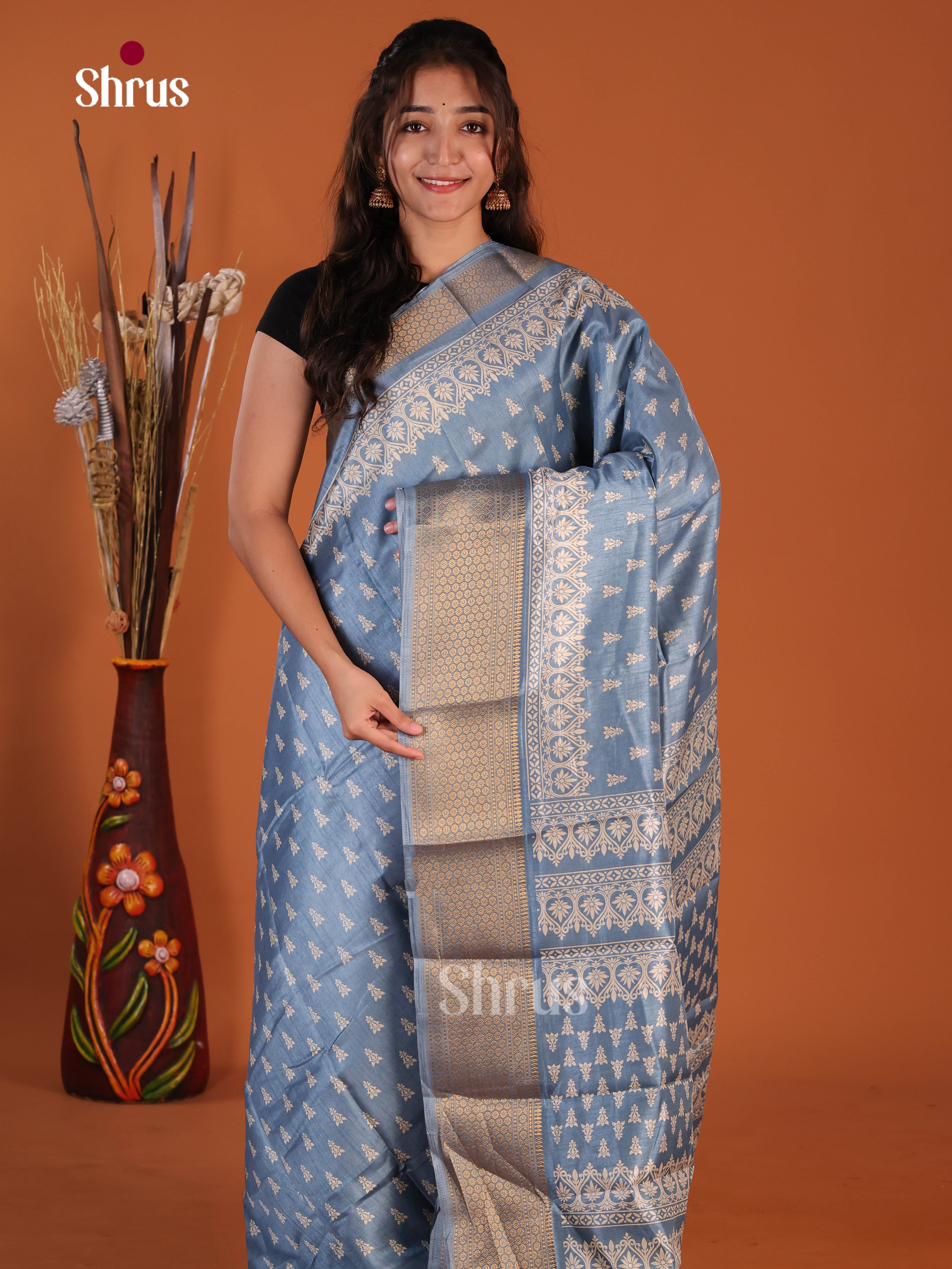 Blue - Semi Crepe Saree