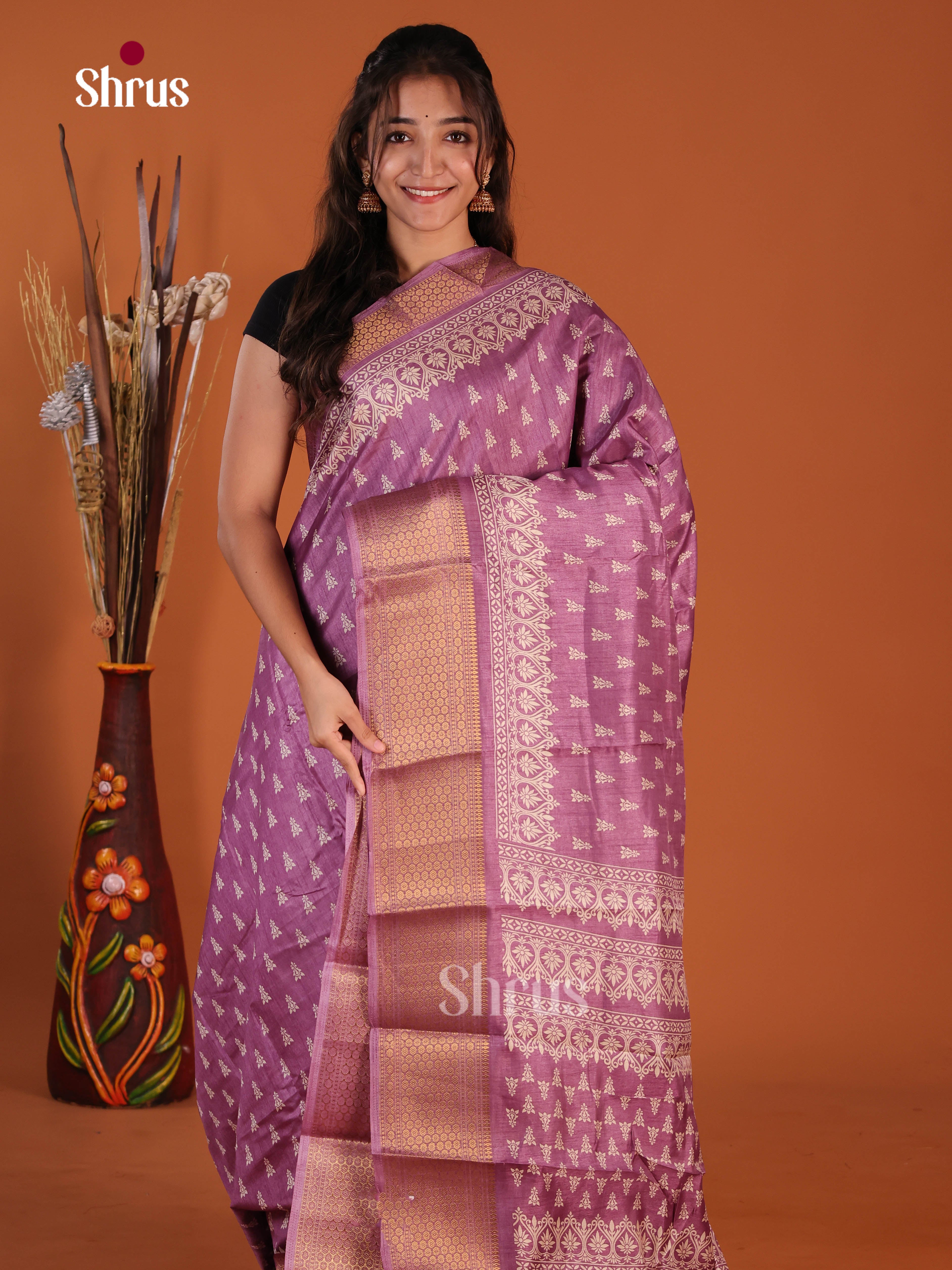 Purple - Semi Crepe Saree