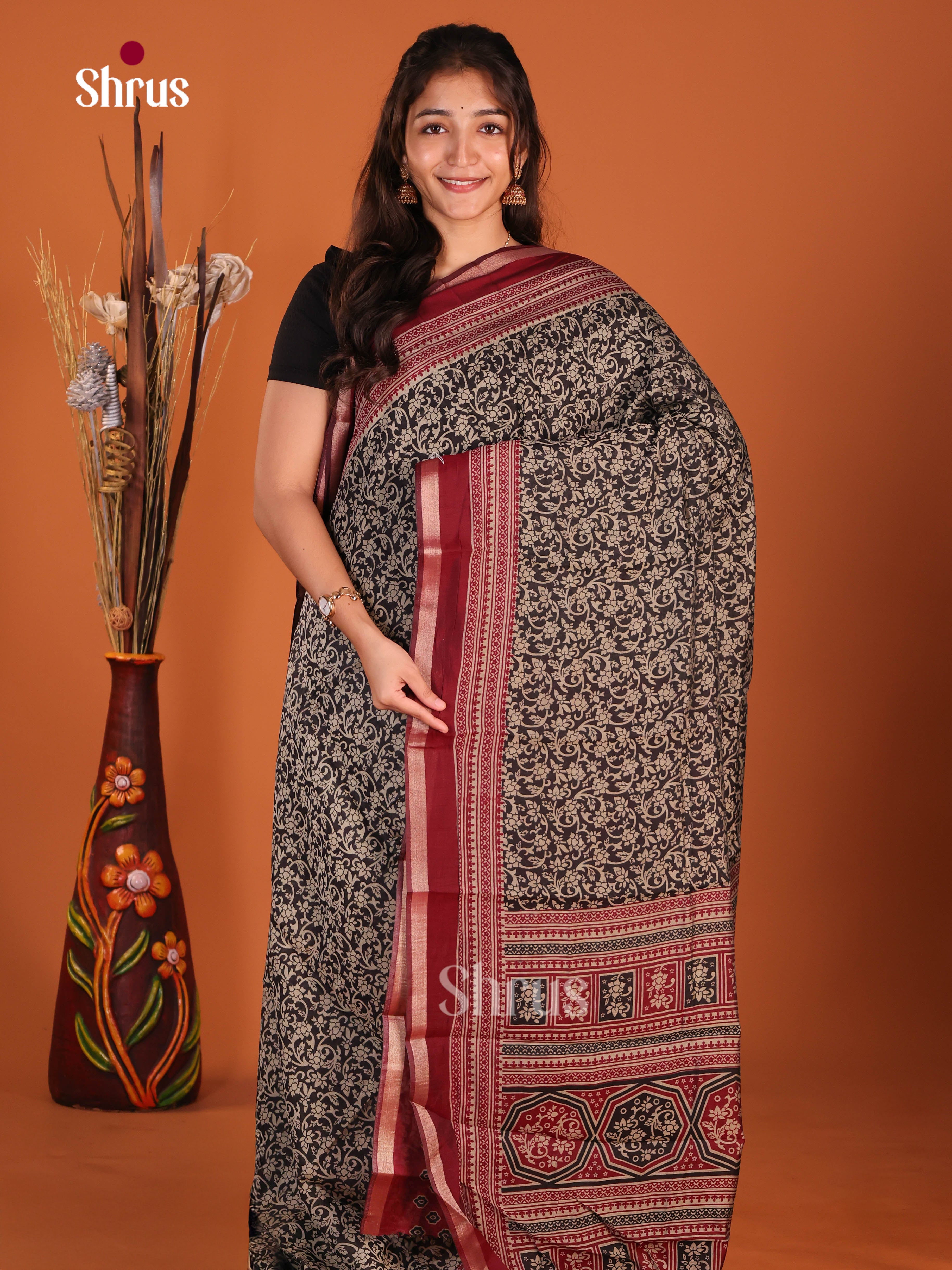 Black - Art Modal Saree - Shop on Shrus.com