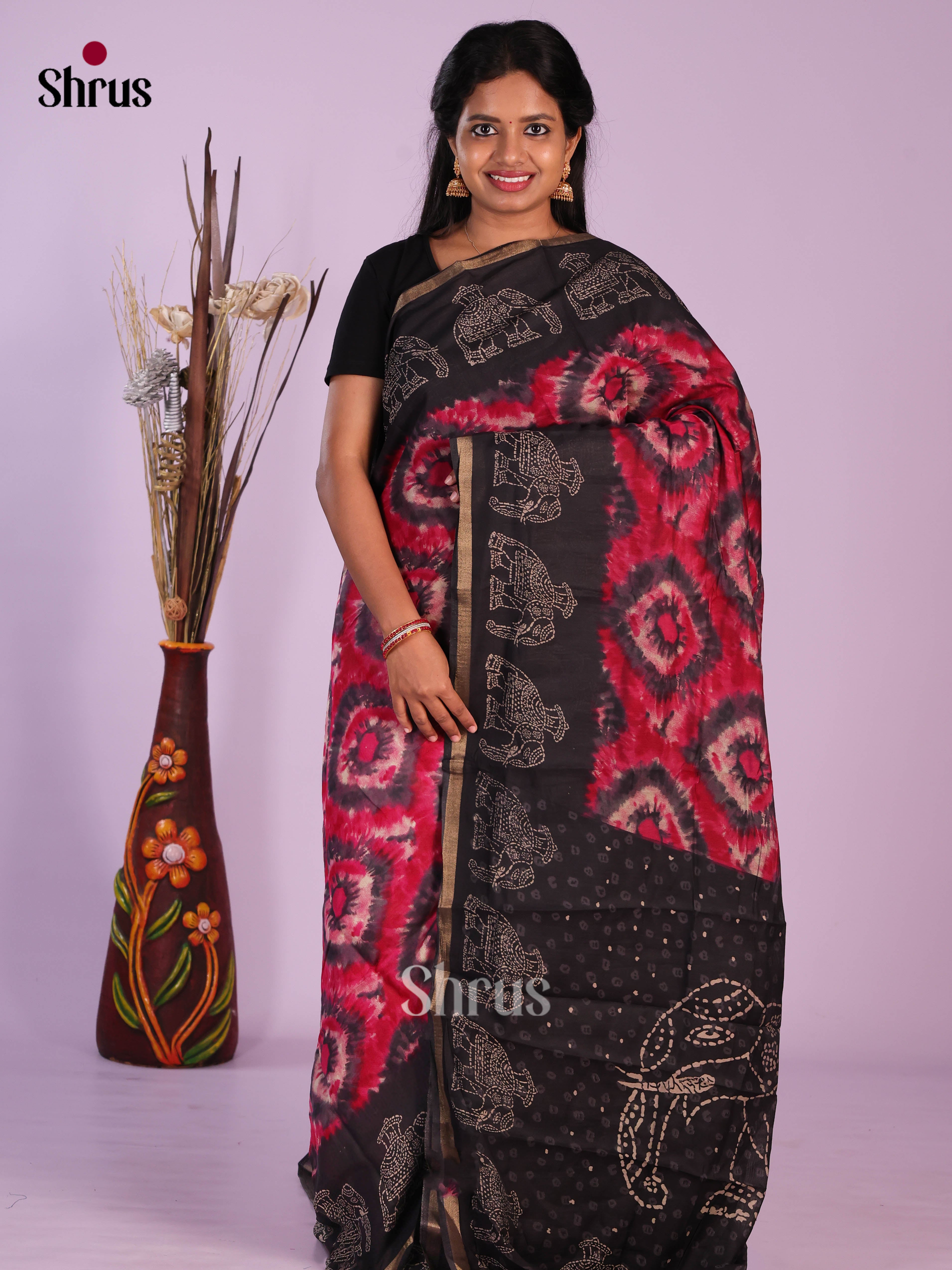 Red & Black - Art Modal Saree - Shop on Shrus.com