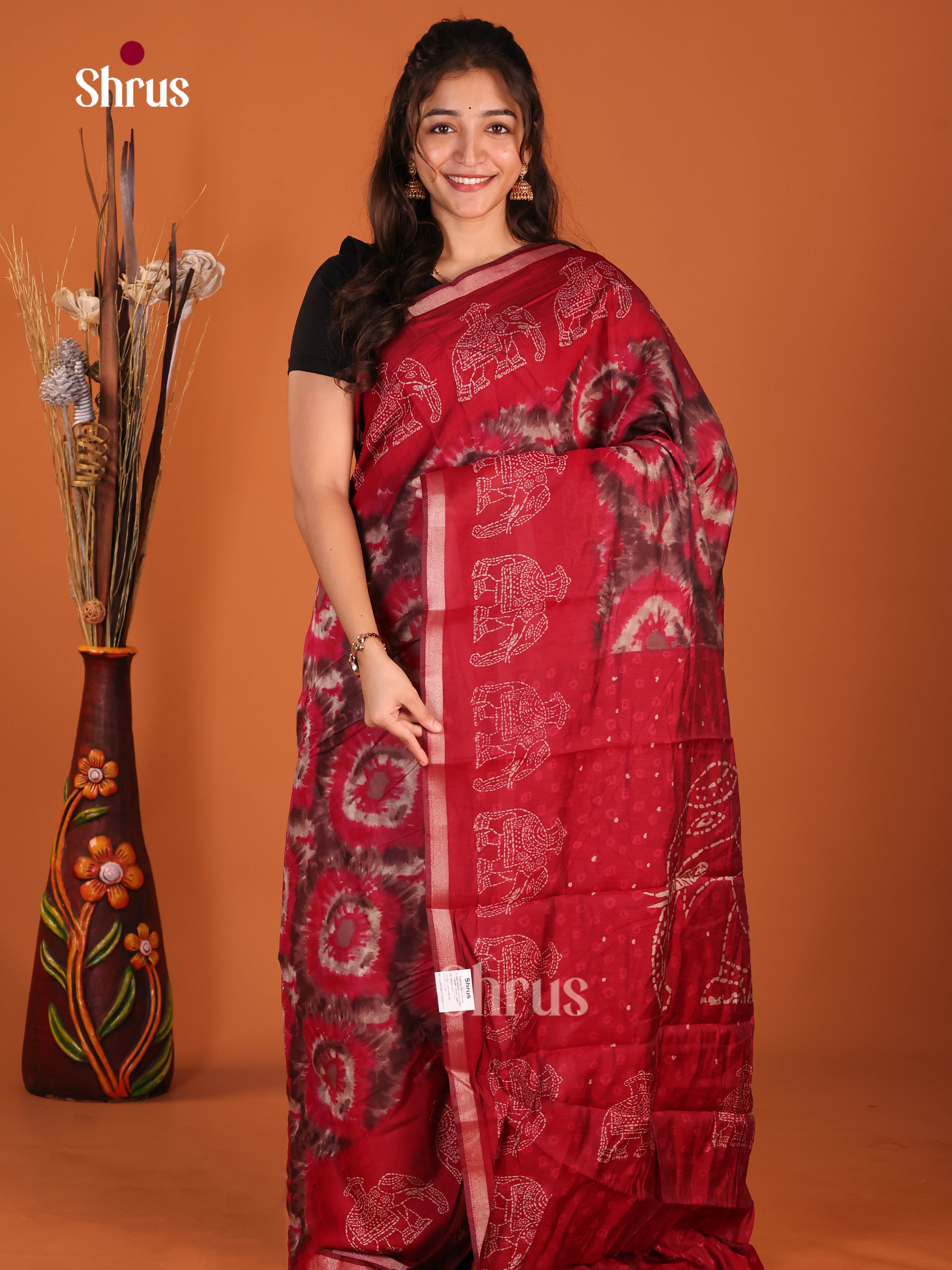 brown & Red - Art Modal Saree