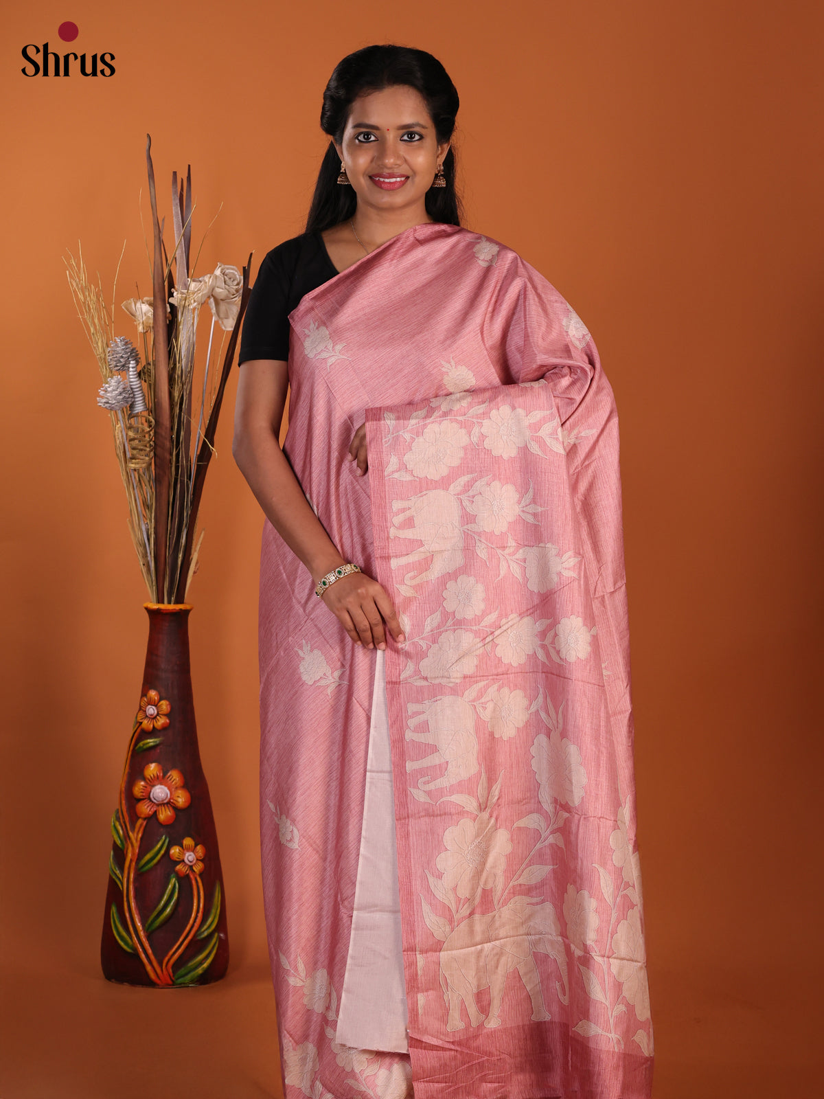 Pink - Semi Modal  Saree