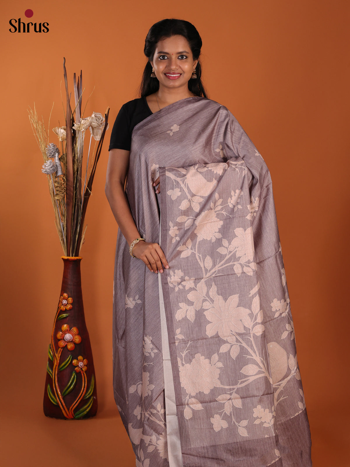 Grey - Semi Modal  Saree