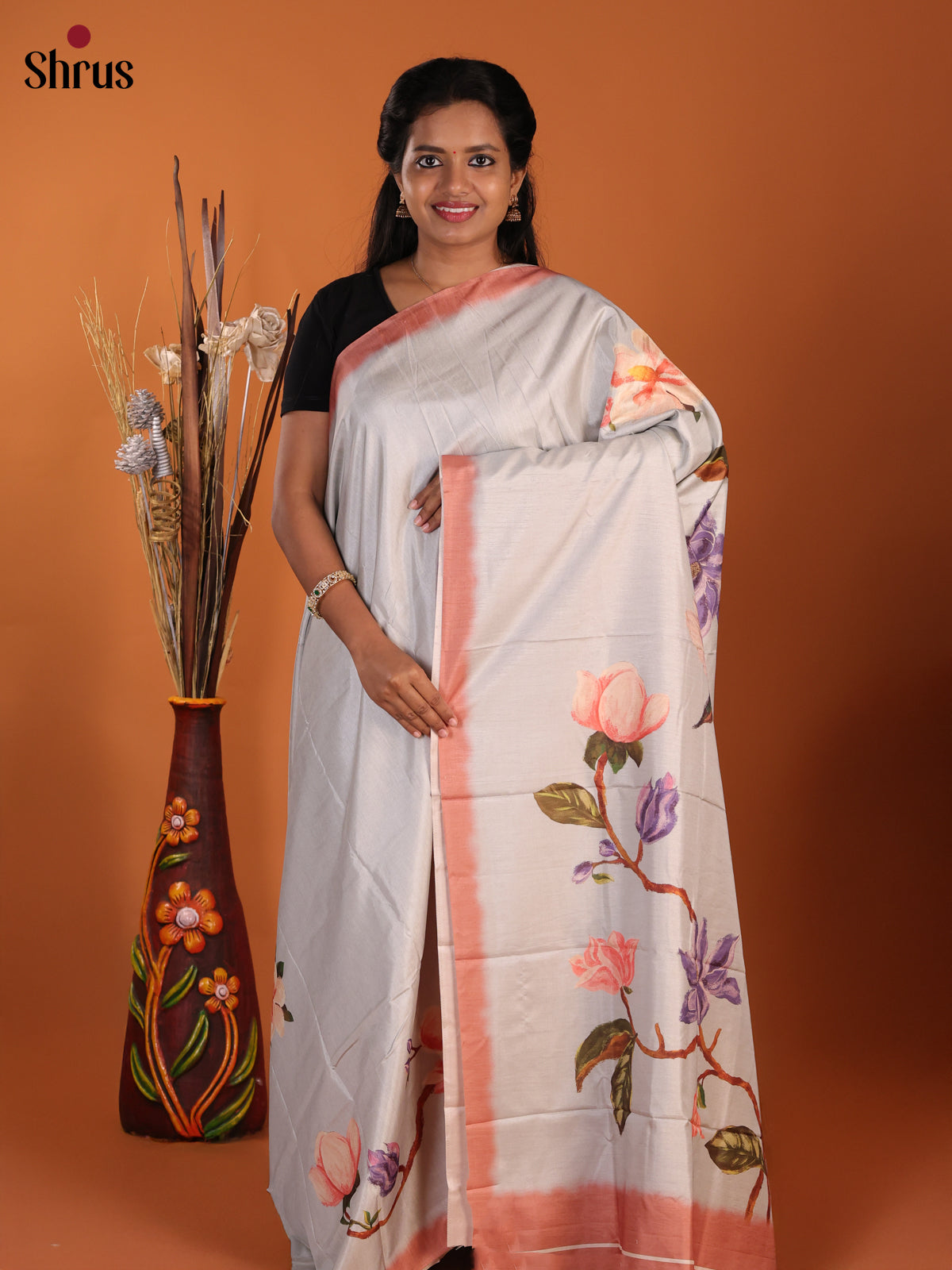 Grey & Brown - Semi Modal  Saree