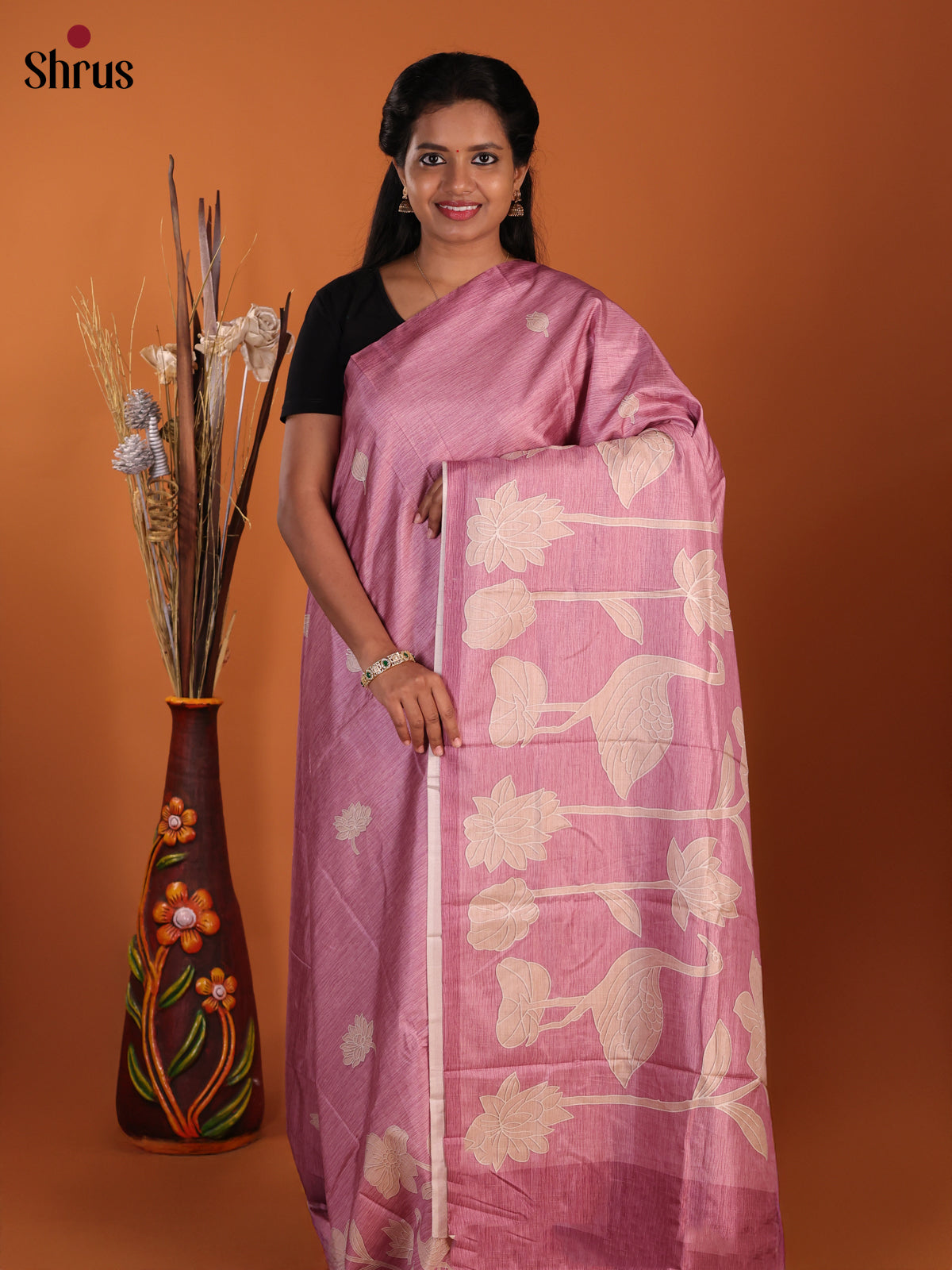 Pink - Semi Modal  Saree
