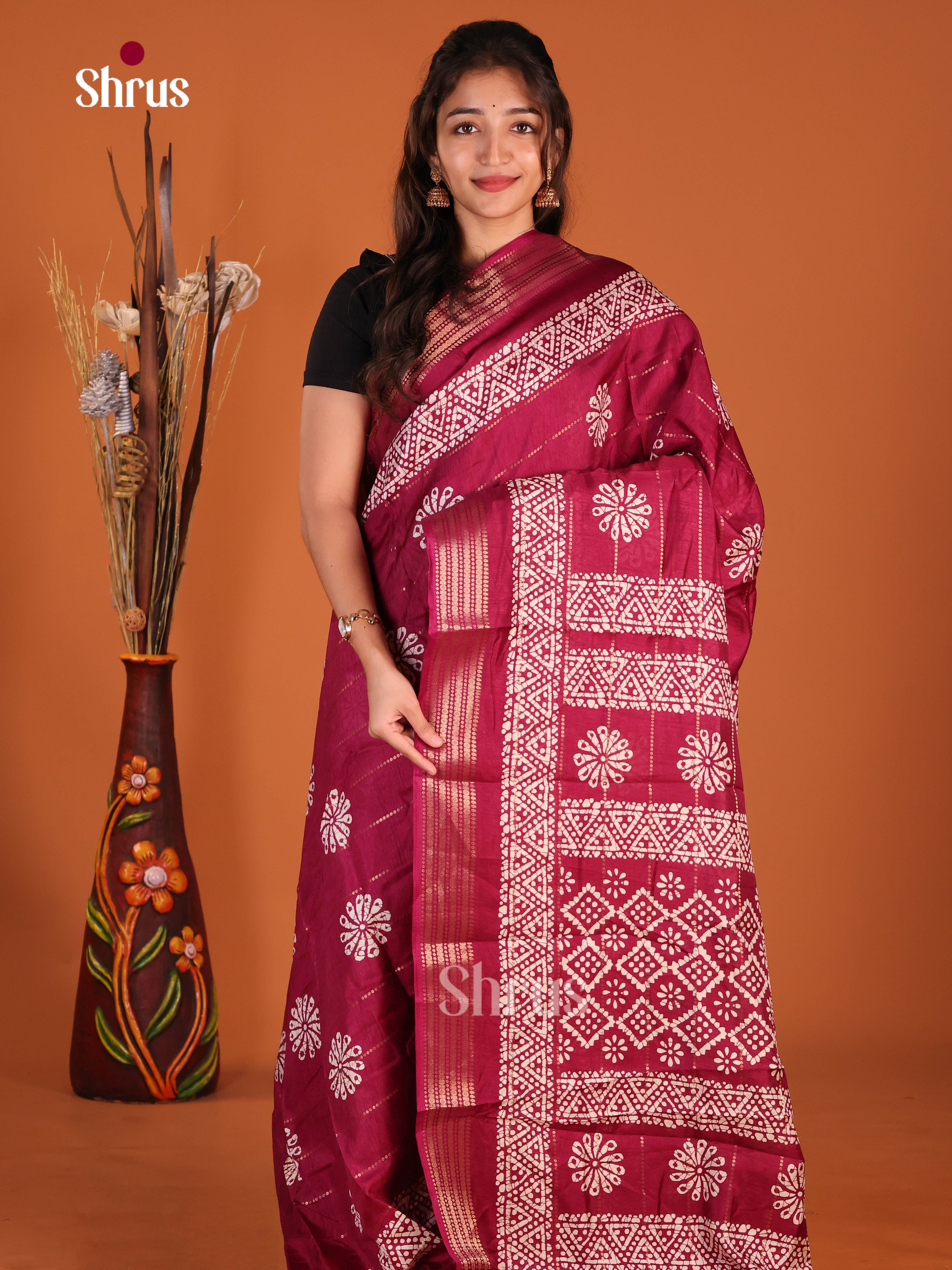 Maroon - Semi Crepe Saree
