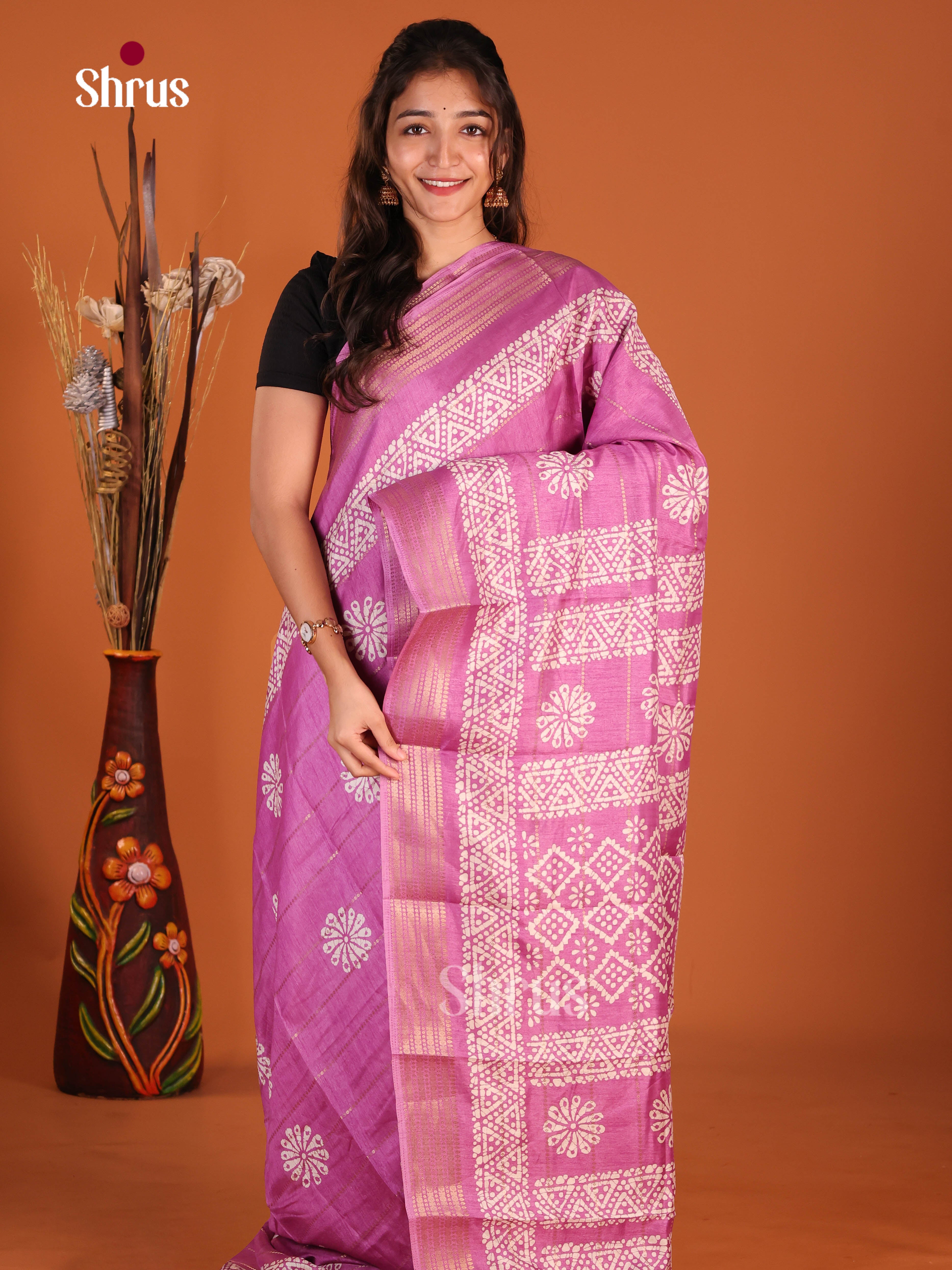Purple - Semi Crepe Saree