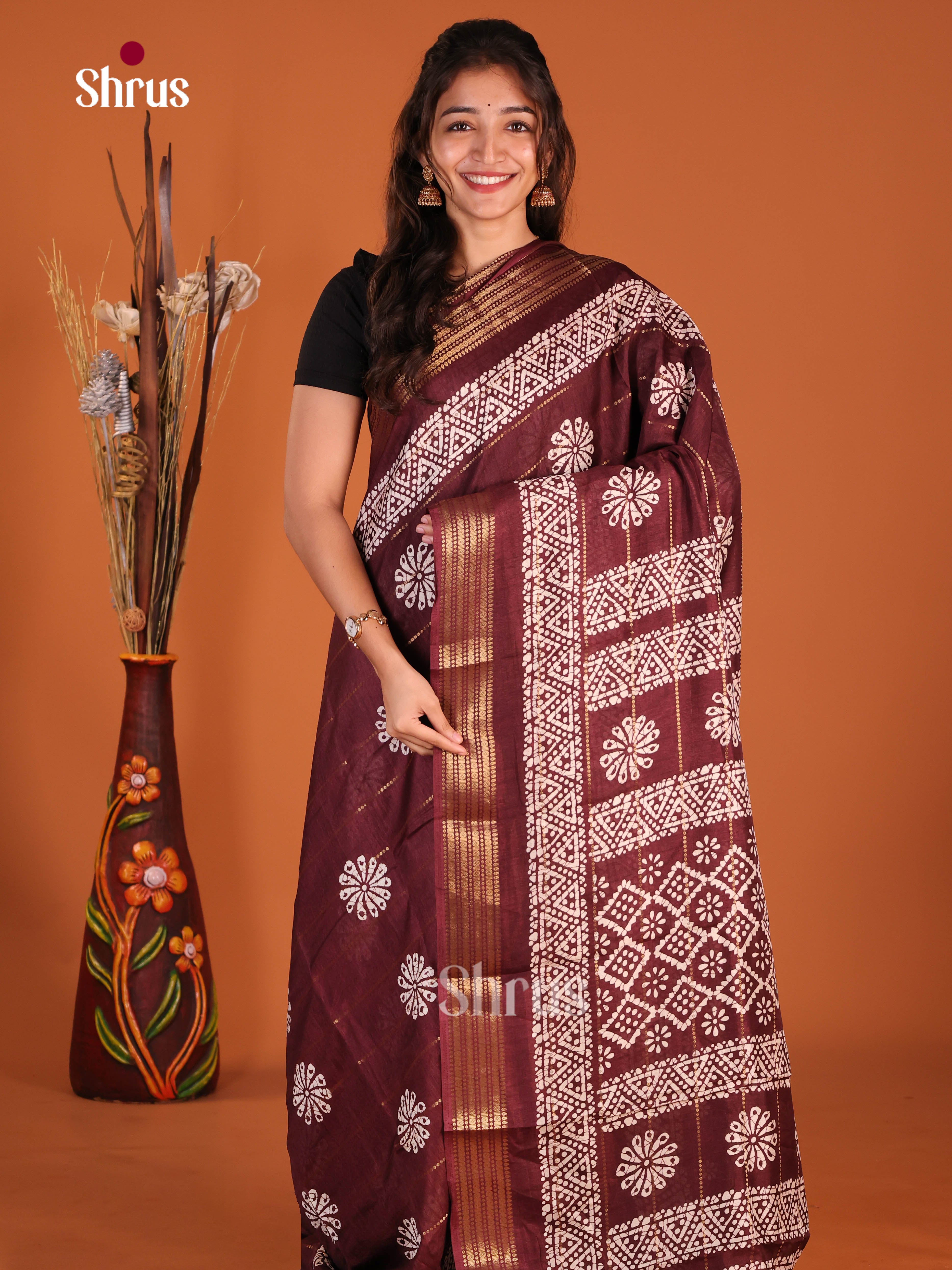 Maroon - Semi Crepe Saree