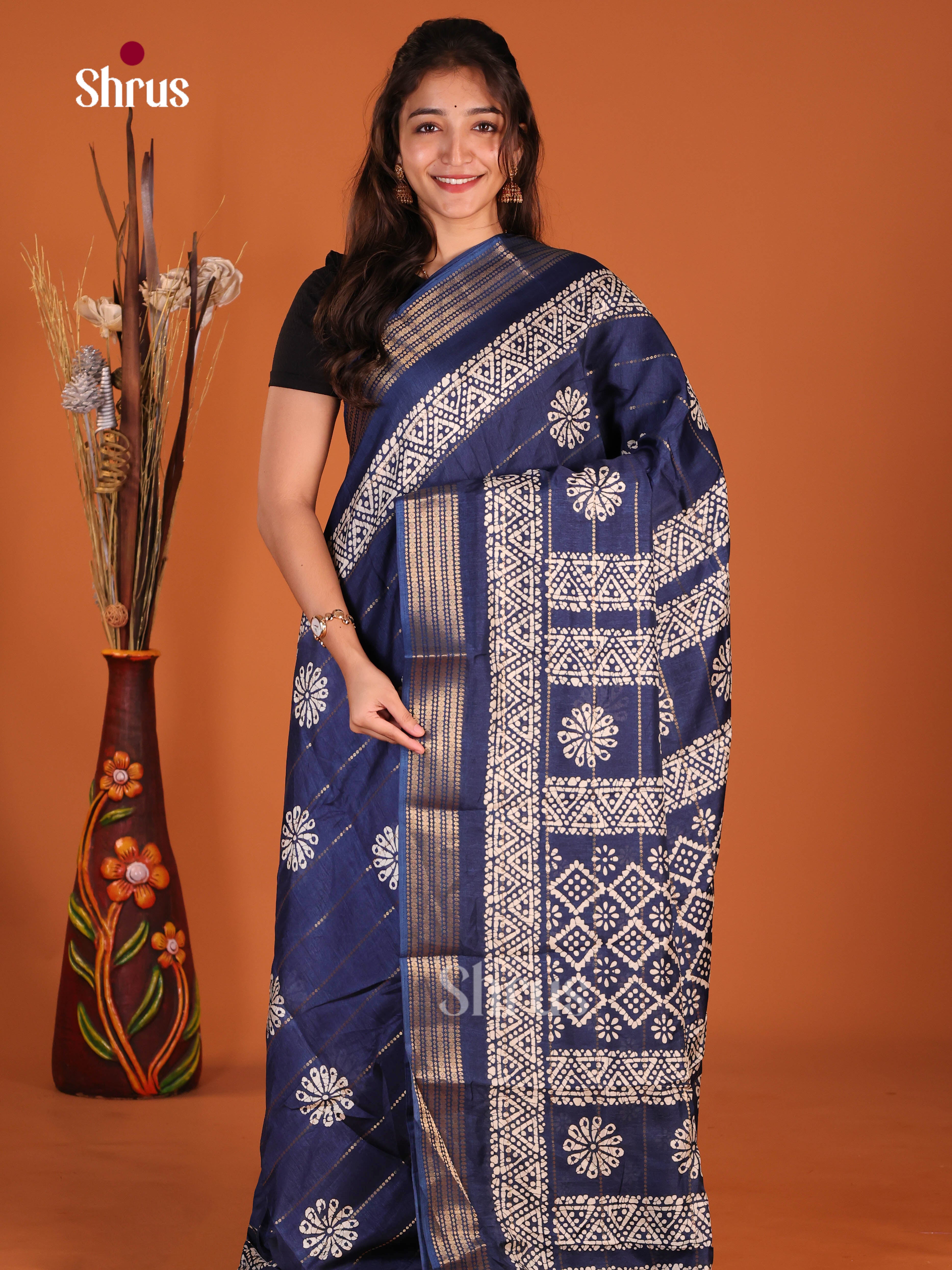 Blue - Semi Crepe Saree