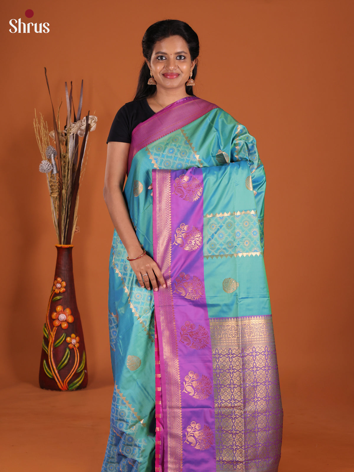 Green & Purple- Semi Softsilk Saree