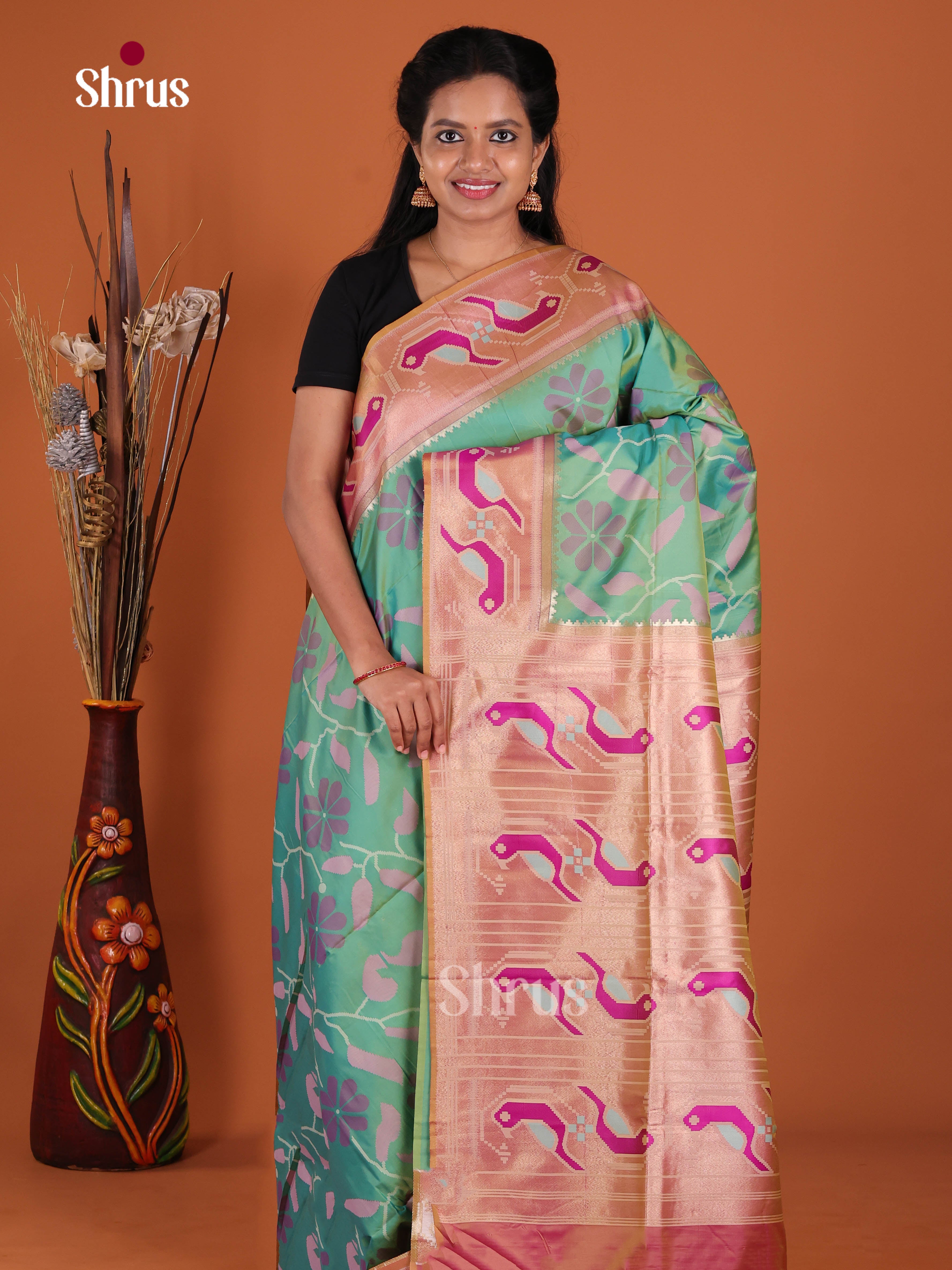 Green & Purple- Semi Softsilk Saree
