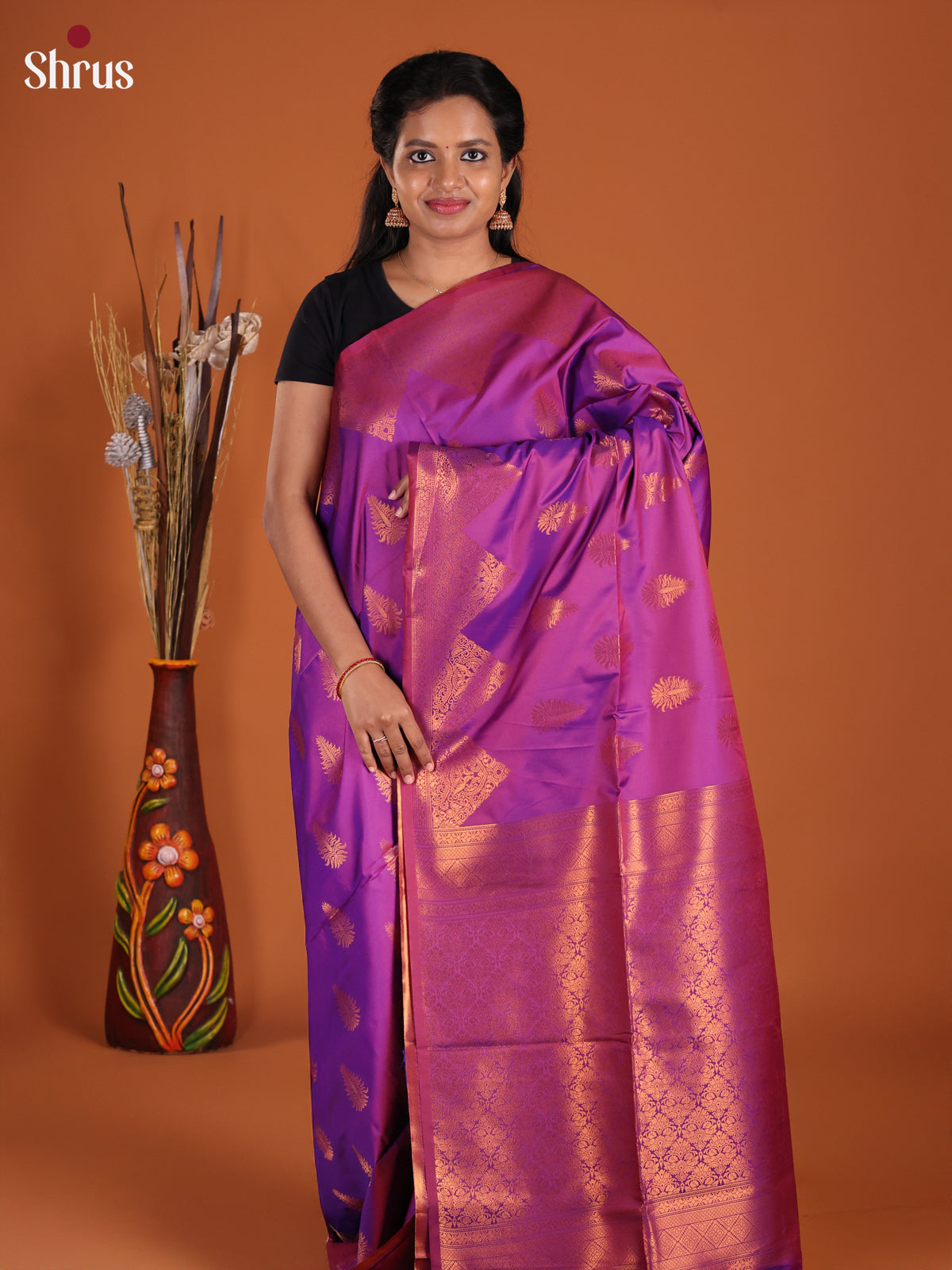 Purple - Semi Softsilk Saree