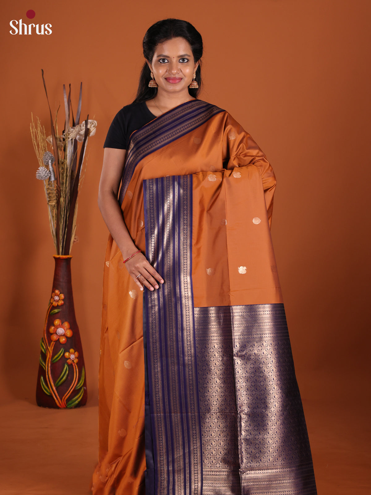 Rust & Blue - Semi Softsilk Saree