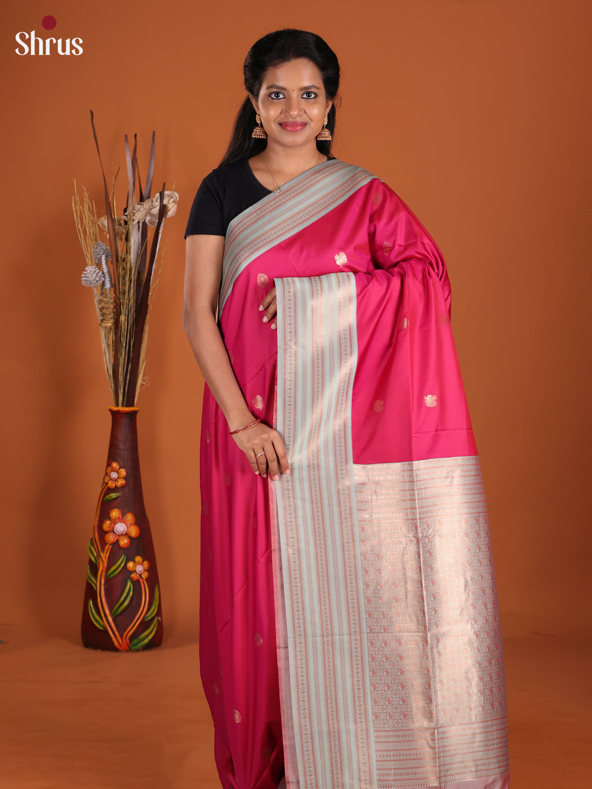 Pink- Semi Softsilk Saree