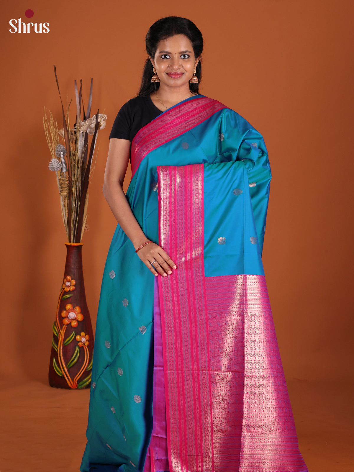 Blue & Purple - Semi Softsilk Saree