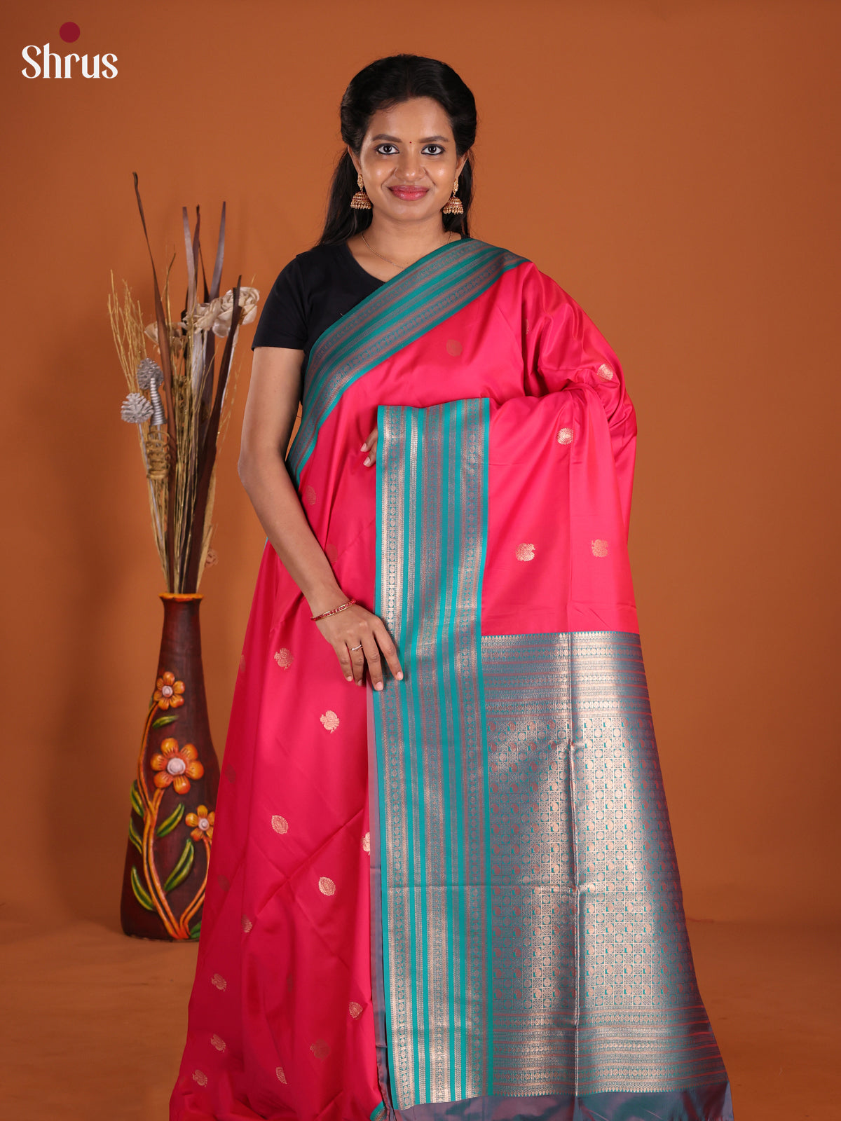 Pink & Blue - Semi Softsilk Saree
