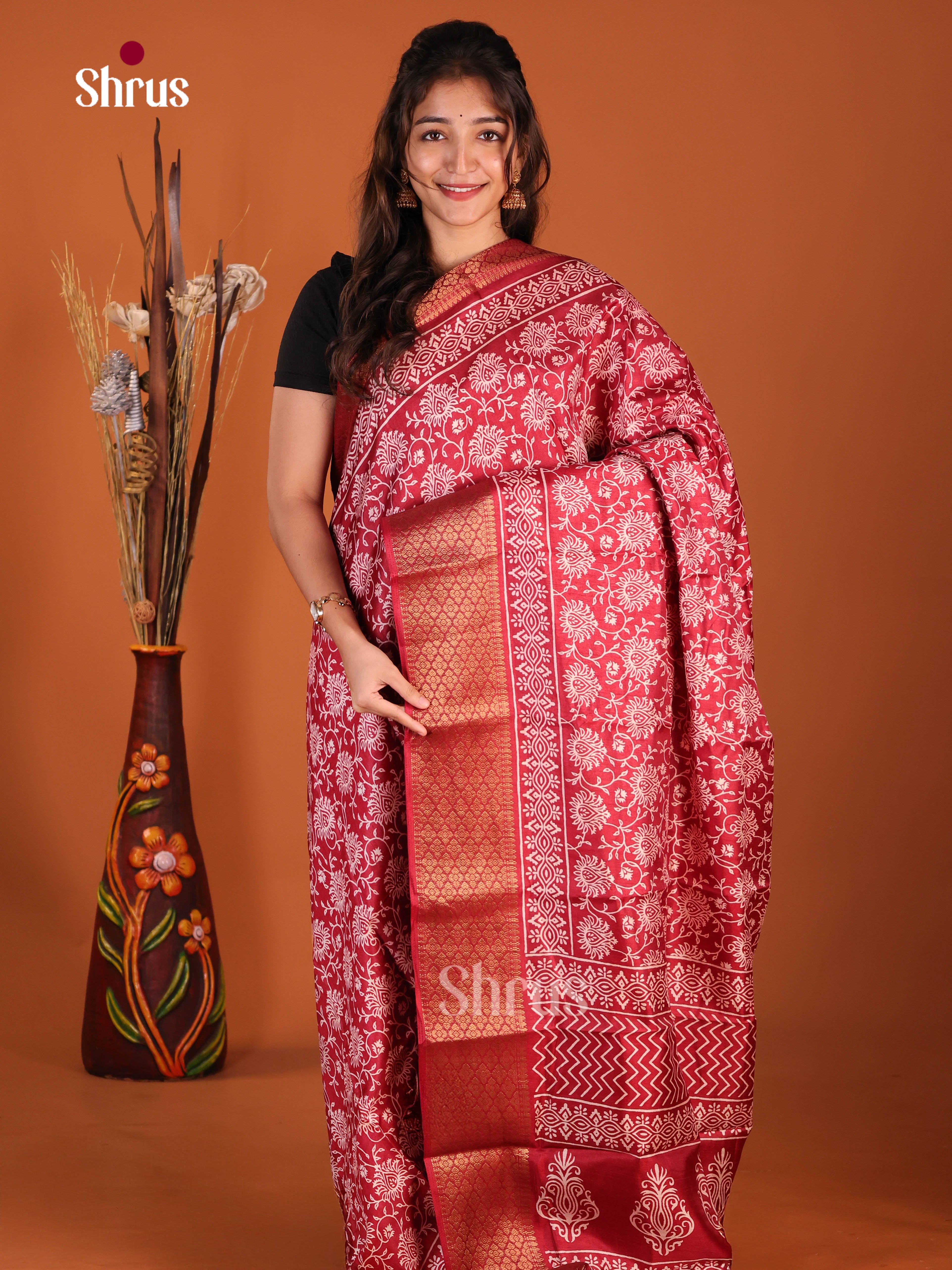 Red - Semi Crepe Saree - Shop on Shrus.com