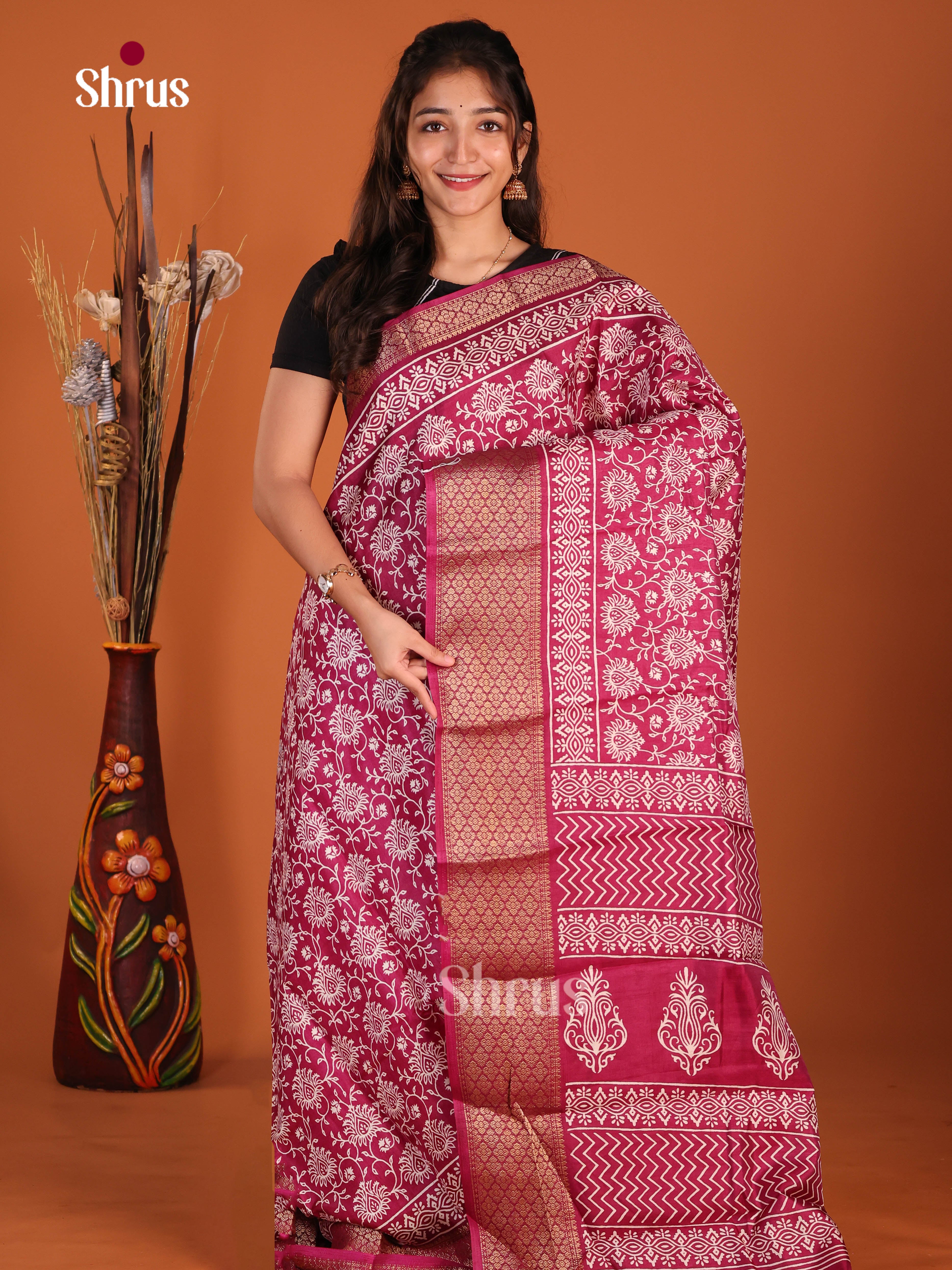 Maroon - Semi Crepe Saree