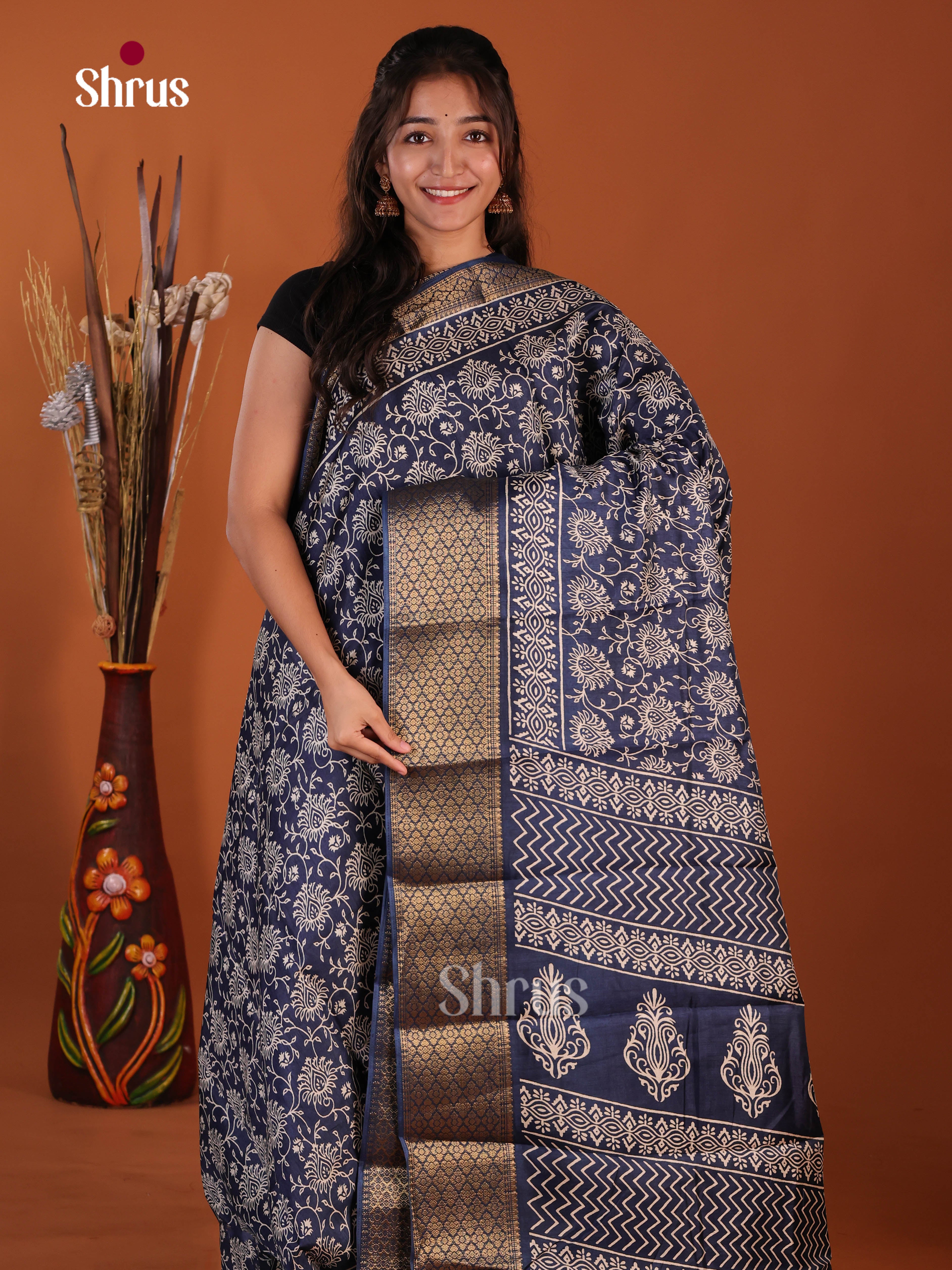 Blue - Semi Crepe Saree