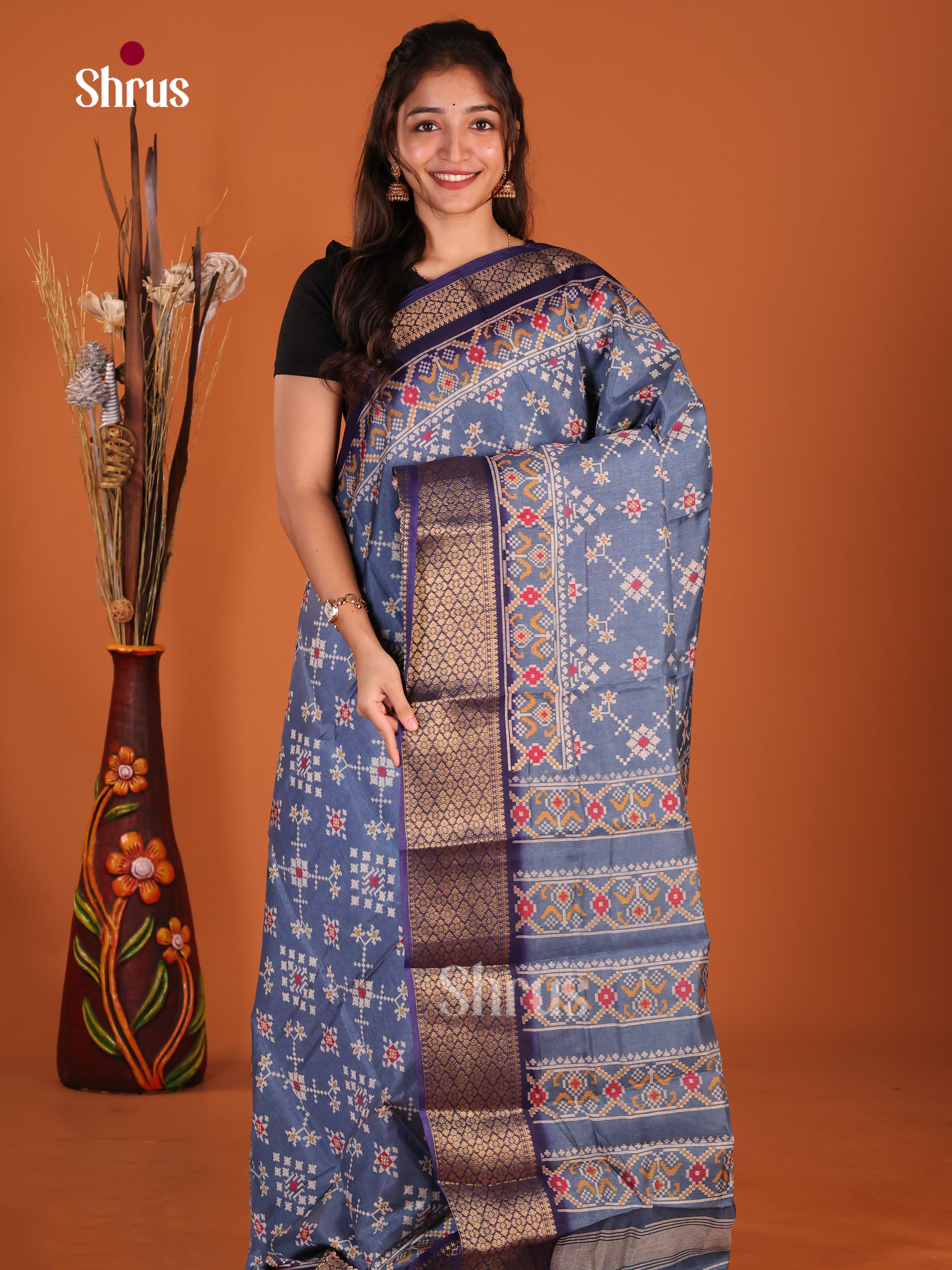 Light & Dark Blue - Semi Crepe Saree - Shop on Shrus.com