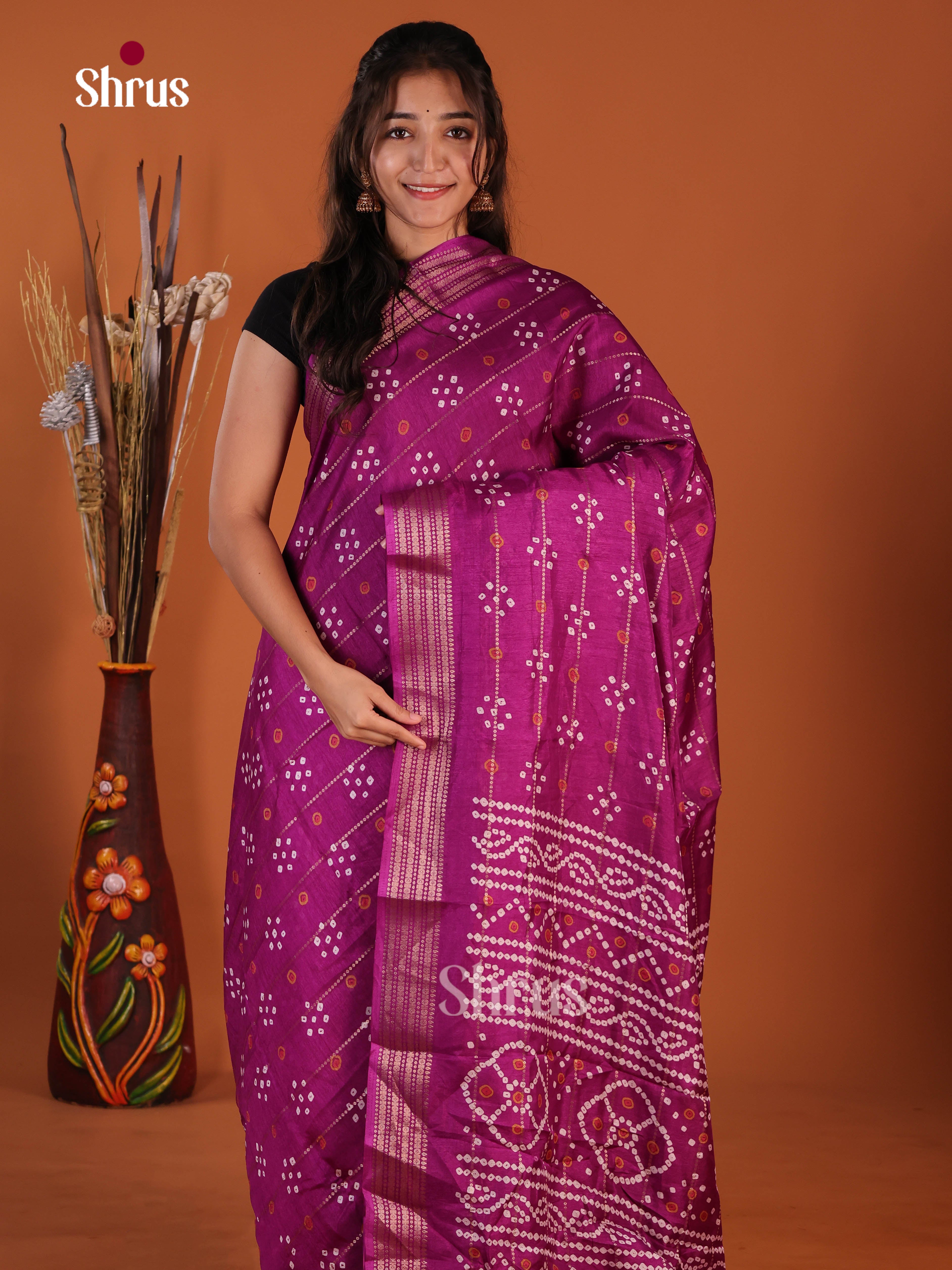 Purple - Semi Crepe Saree - Shop on Shrus.com