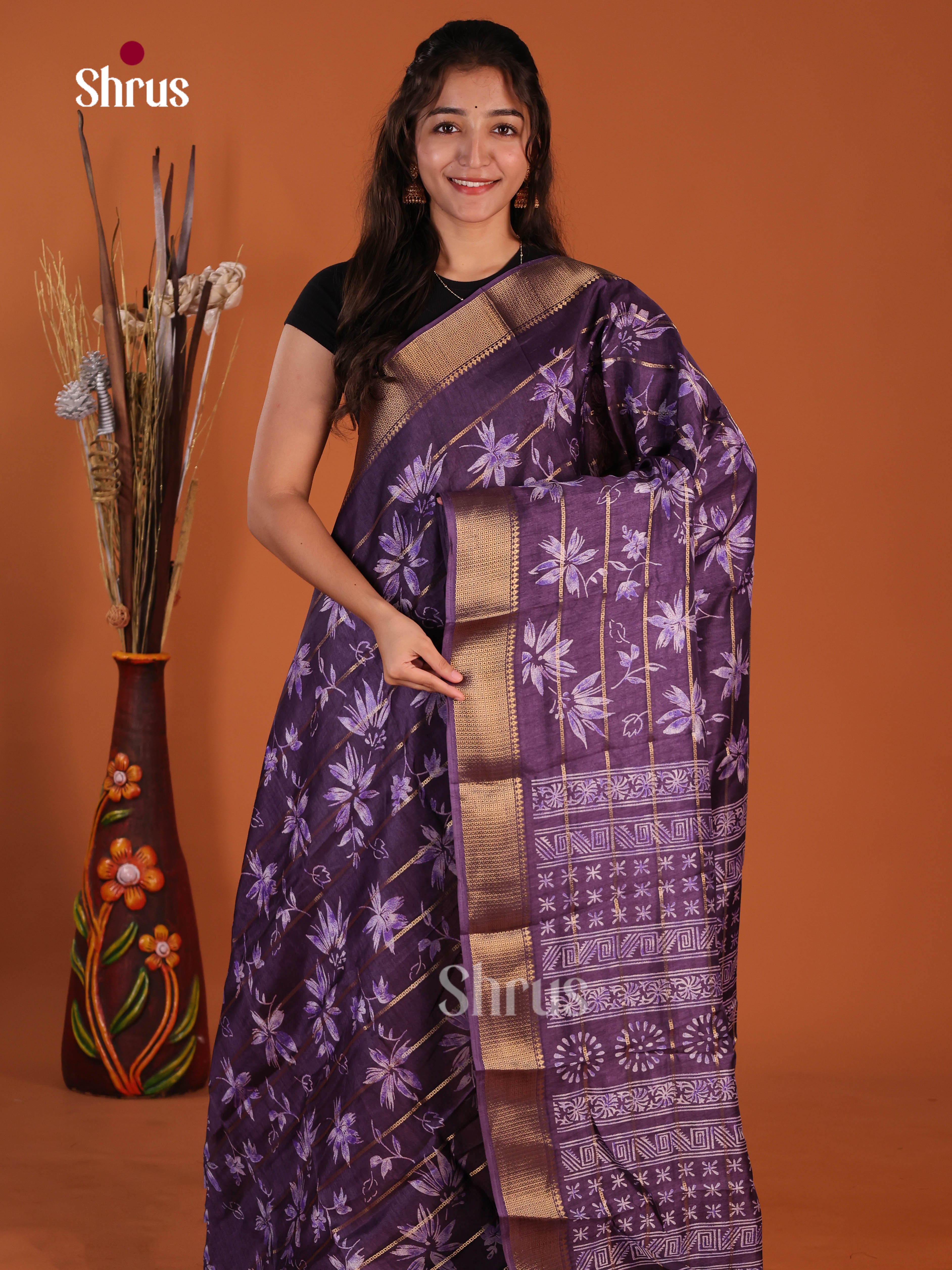Violet - Semi Crepe Saree - Shop on Shrus.com