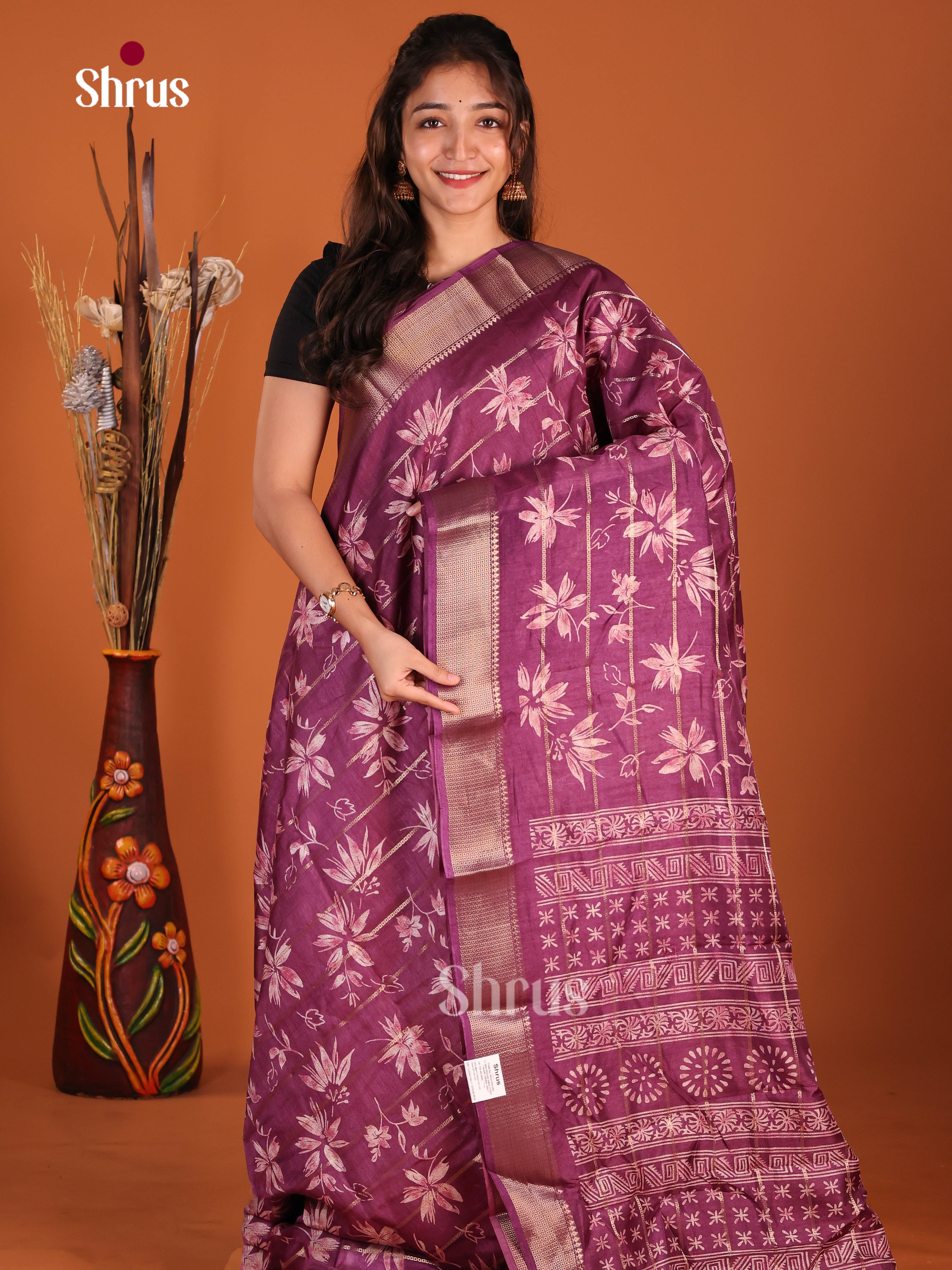 Purple - Semi Crepe Saree - Shop on Shrus.com