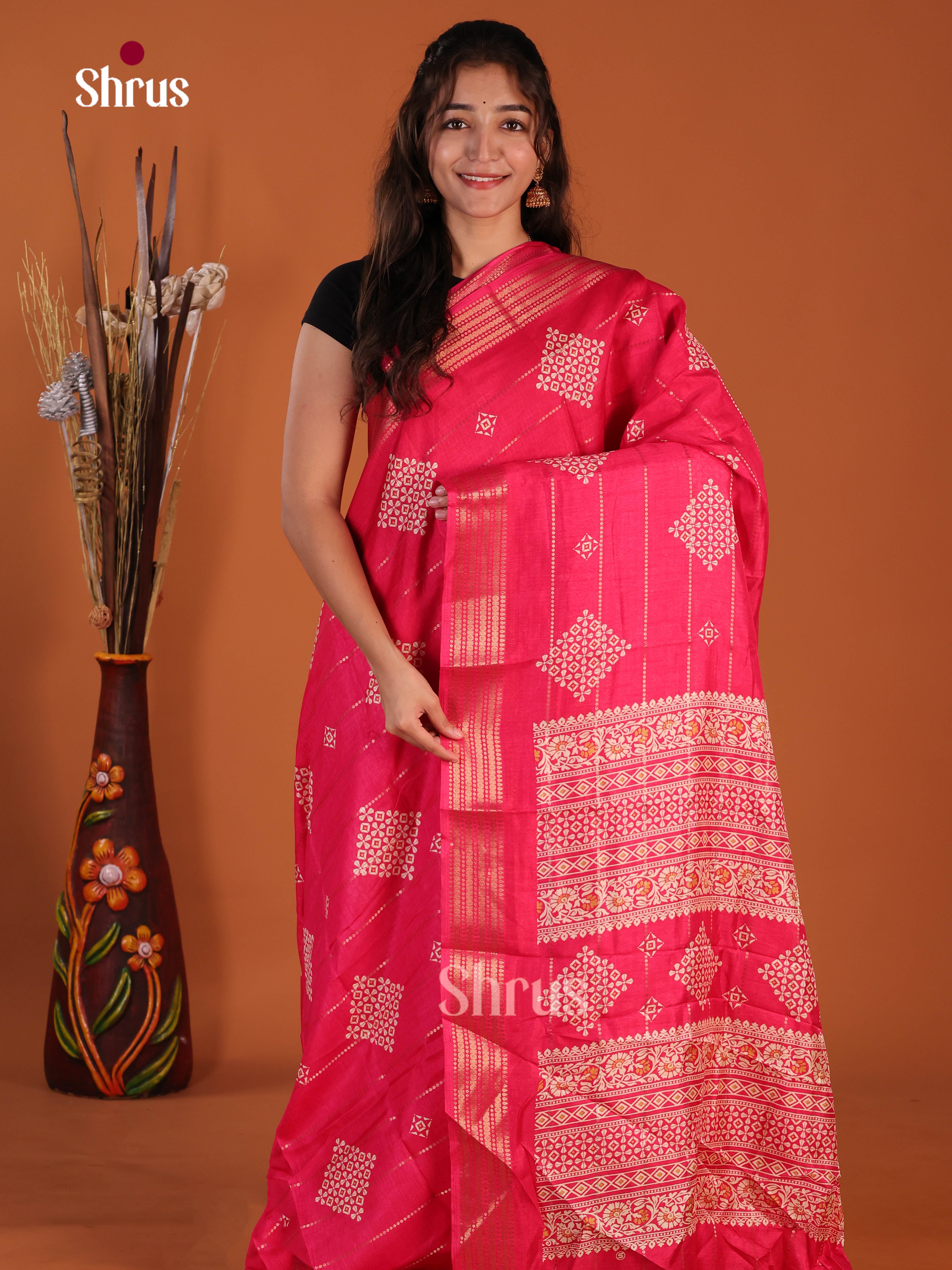 Pink - Semi Crepe Saree - Shop on Shrus.com
